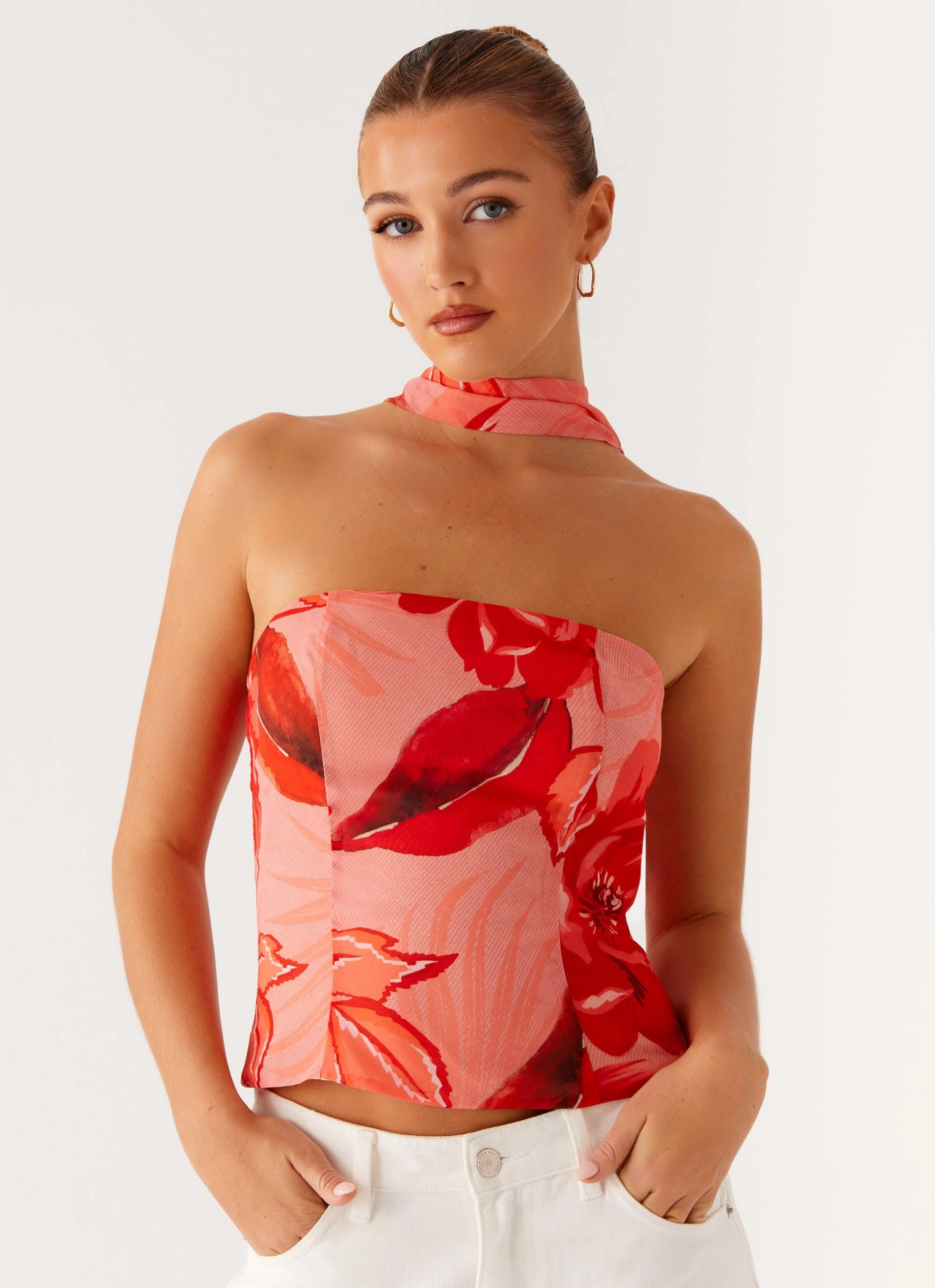 Anais Scarf Top - Sicily Sunset Print SubtleTexture ElasticEdgeBinding