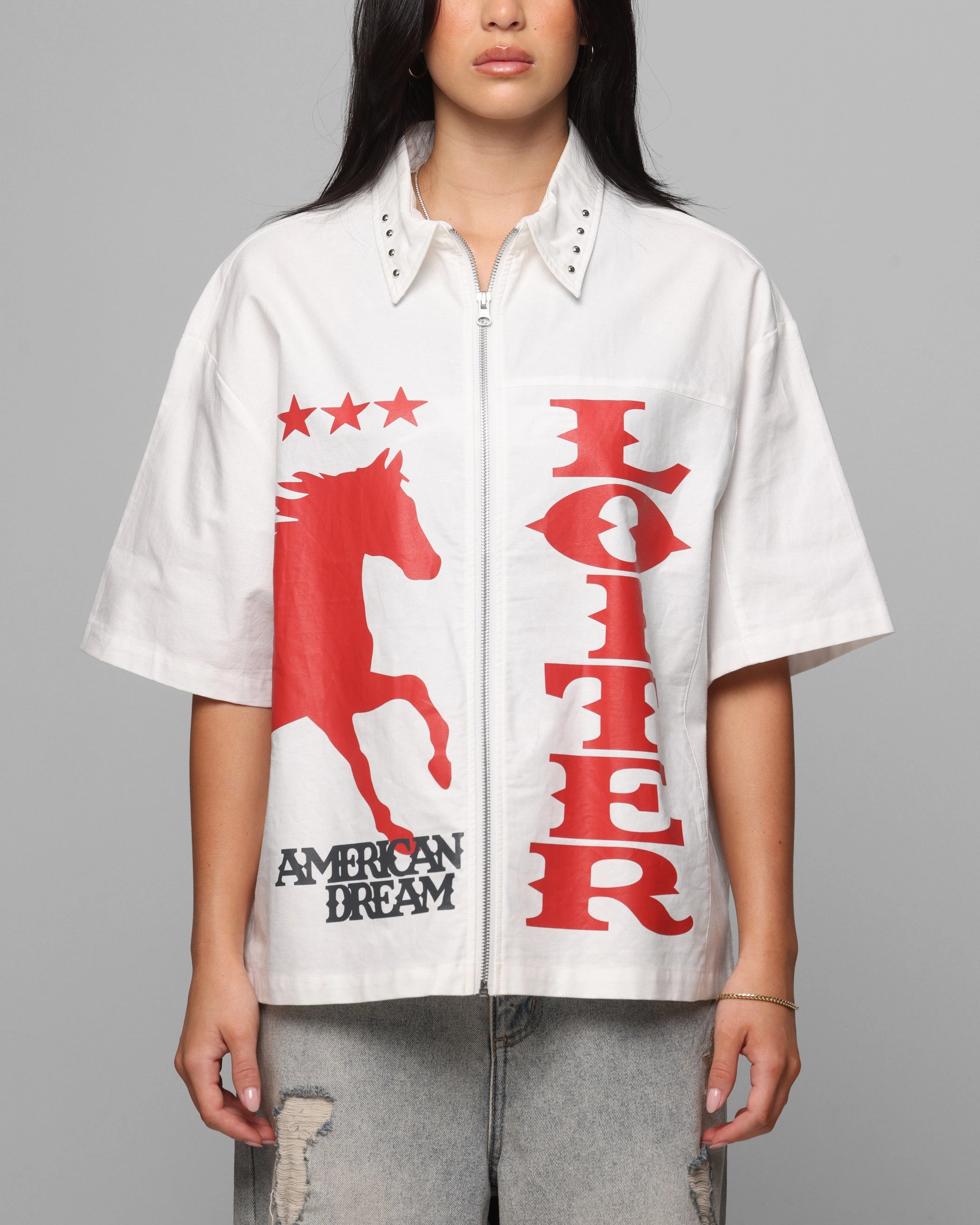 Loiter Rodeo Zip Up Shirt Off White Multipurpose Layering Piece