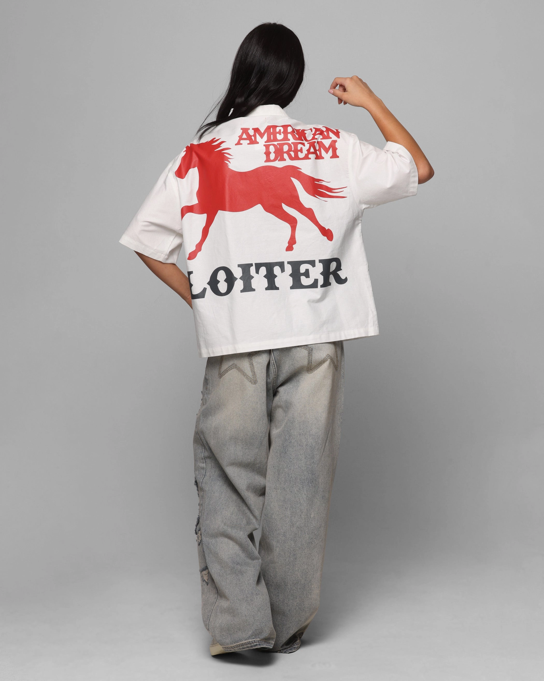 Ergonomic Shoulder Shape SublimatedPrint Loiter Rodeo Zip Up Shirt Off White