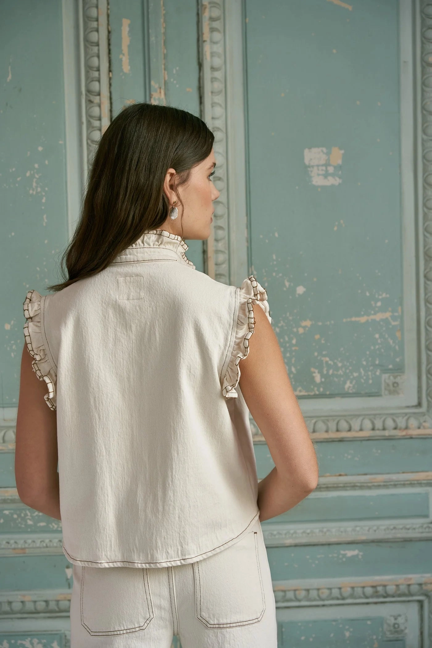 Pablo Vest in Ecru Denim StretchFit