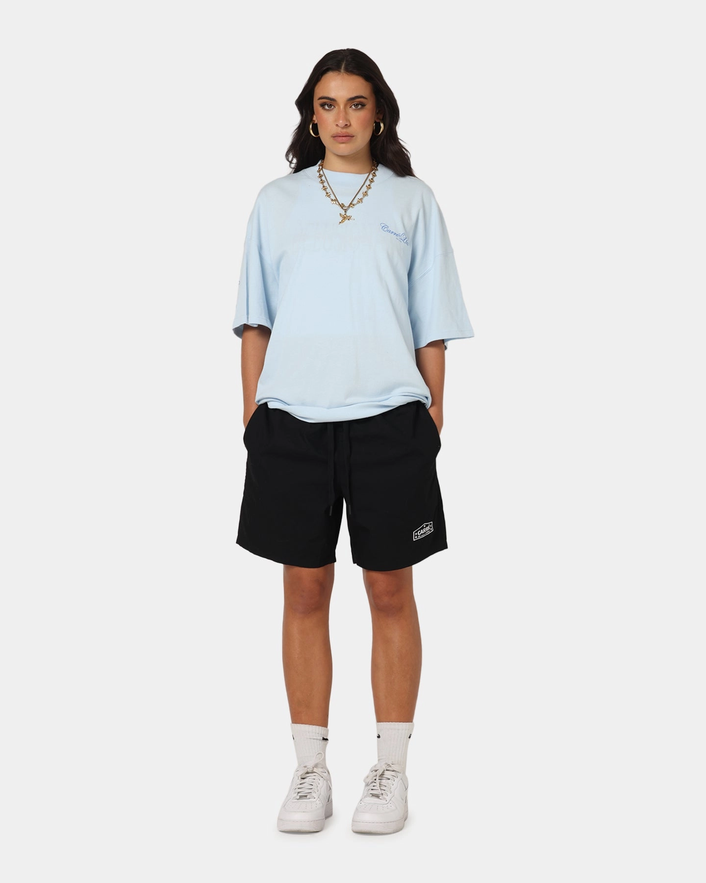 Carre Side Script Oversized T-Shirt Baby Blue Ventilated Panels