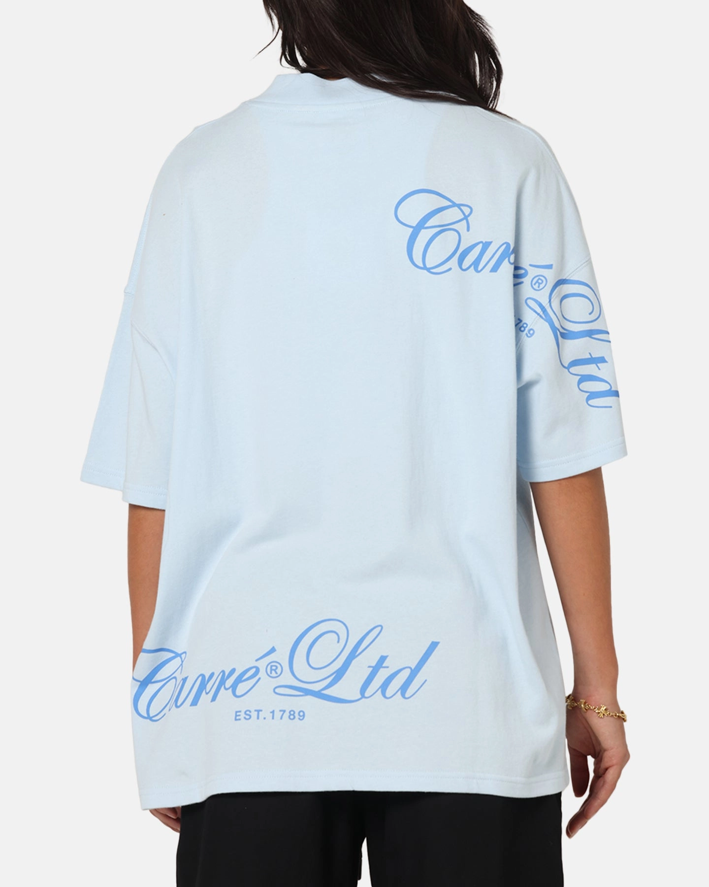 Carre Side Script Oversized T-Shirt Baby Blue QuickReleaseFastenings