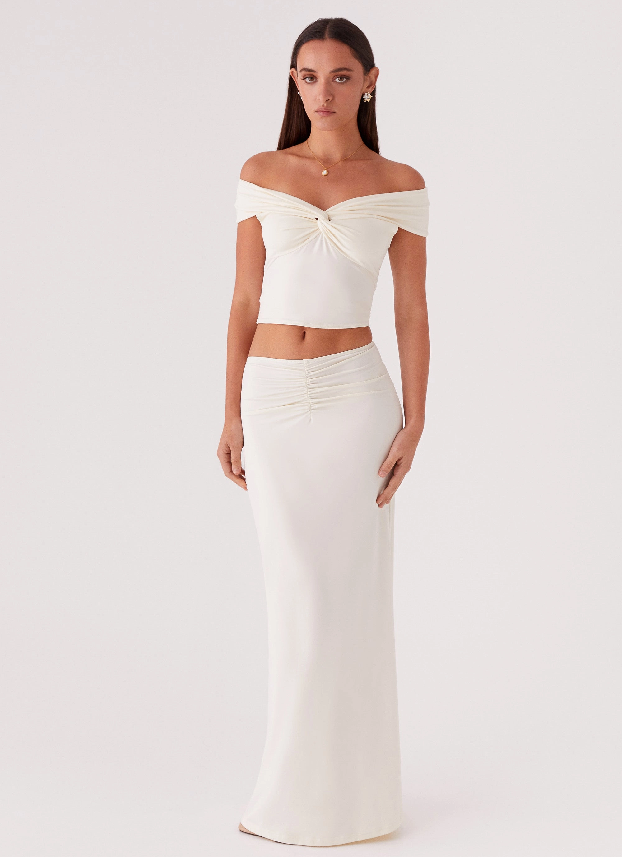 Trixie Twist Off Shoulder Top - Ivory Reversible Layering Tech