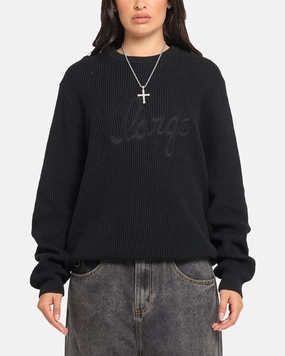 AntiPilling Surface Recycled Polyester Blend X-Large Script Waffle Knit Sweater Black