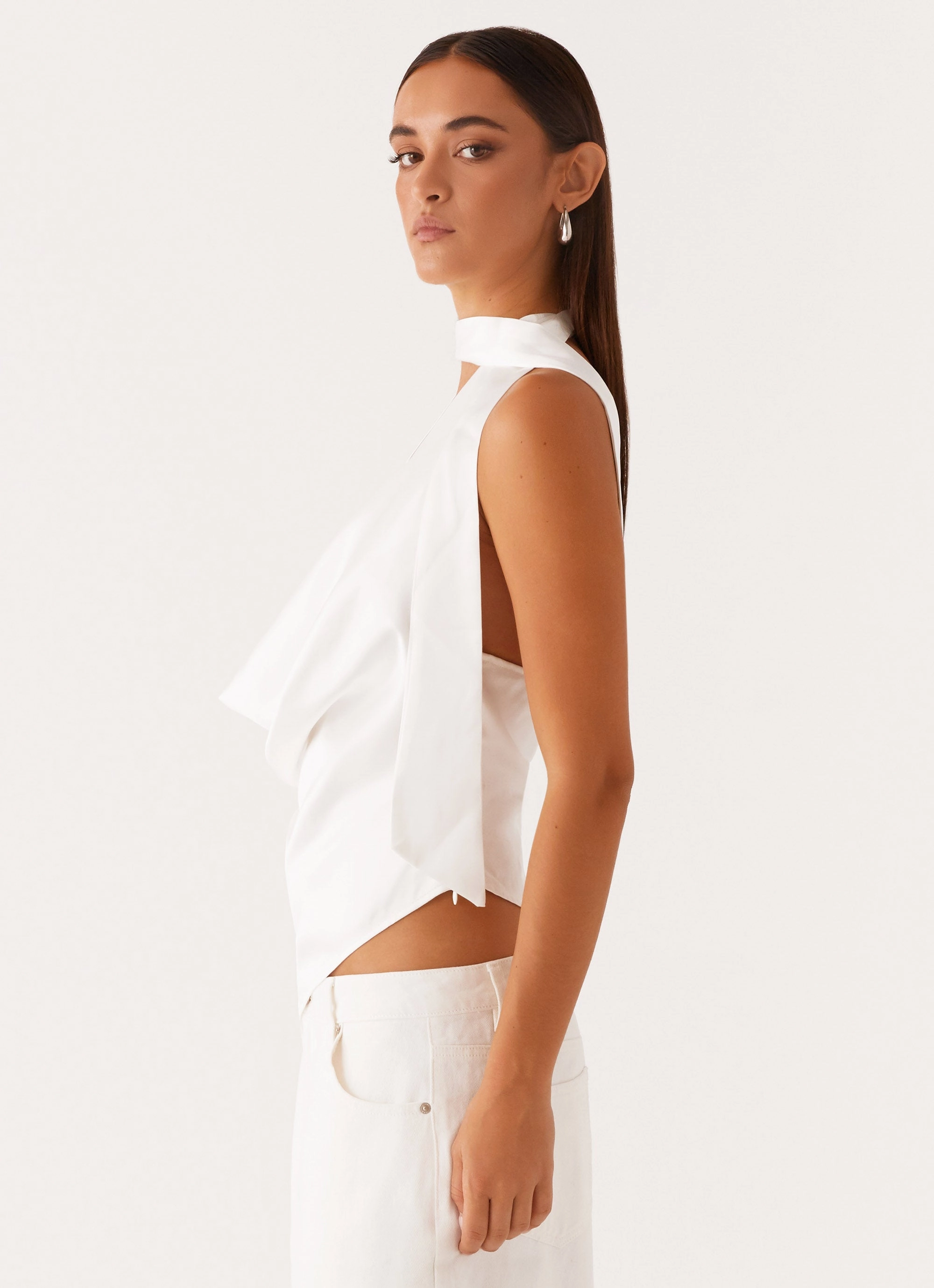 Sustainable Material Blend Nina Halterneck Scarf Top - White