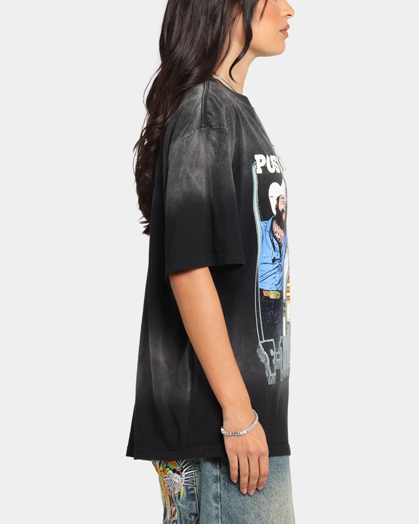 Reinforced Shoulder Fleece Pullover Post Malone F-1 Trillion Horse T-Shirt Black Wash