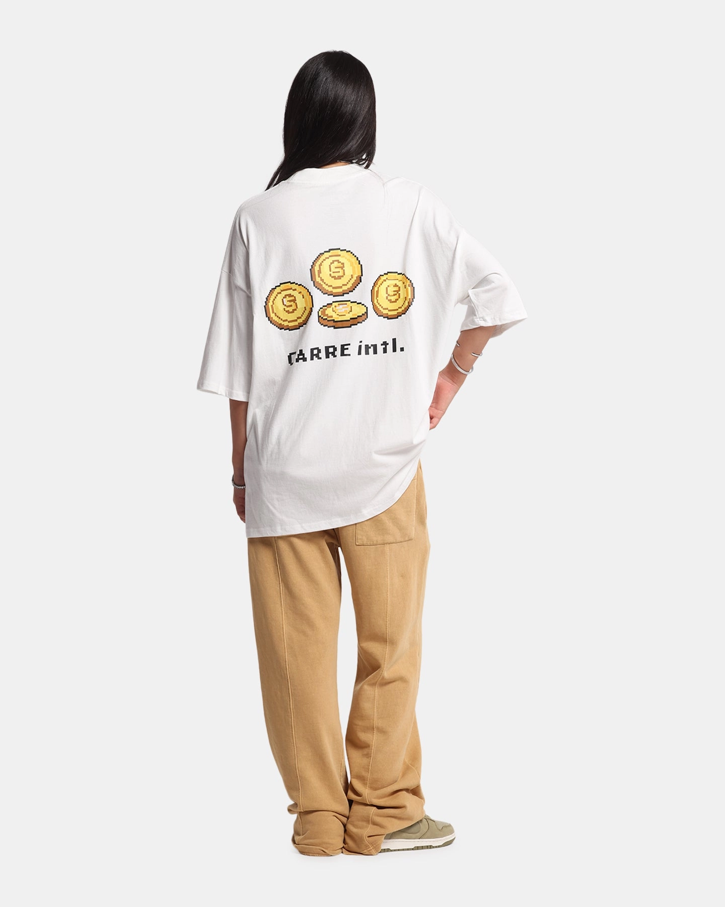 RaglanSleeve ButtonFront Carre Level Up Mock Neck T-Shirt Off White