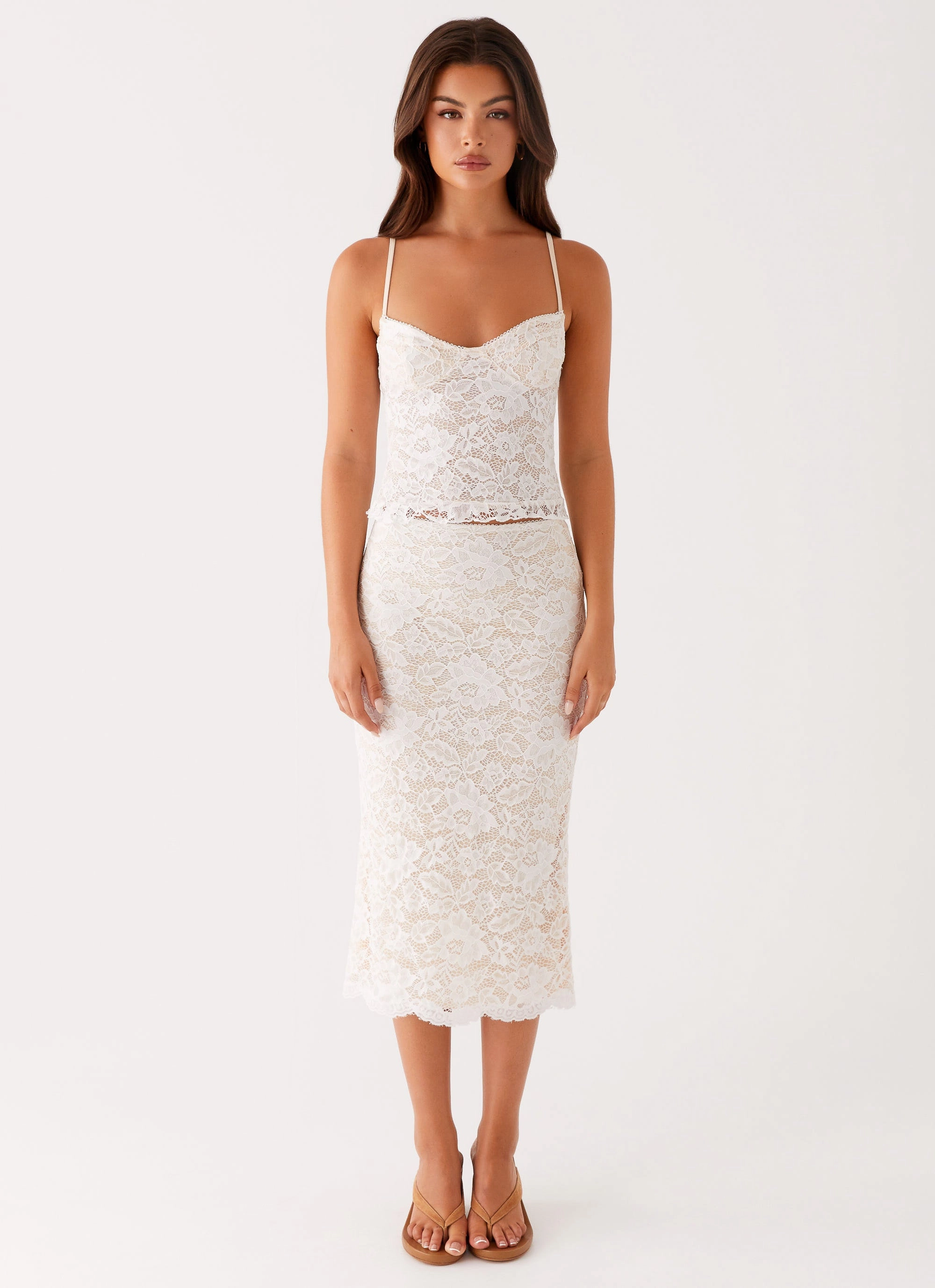 DoubleLayeredCollar Durable Binding Crystal Clear Lace Top - Ivory