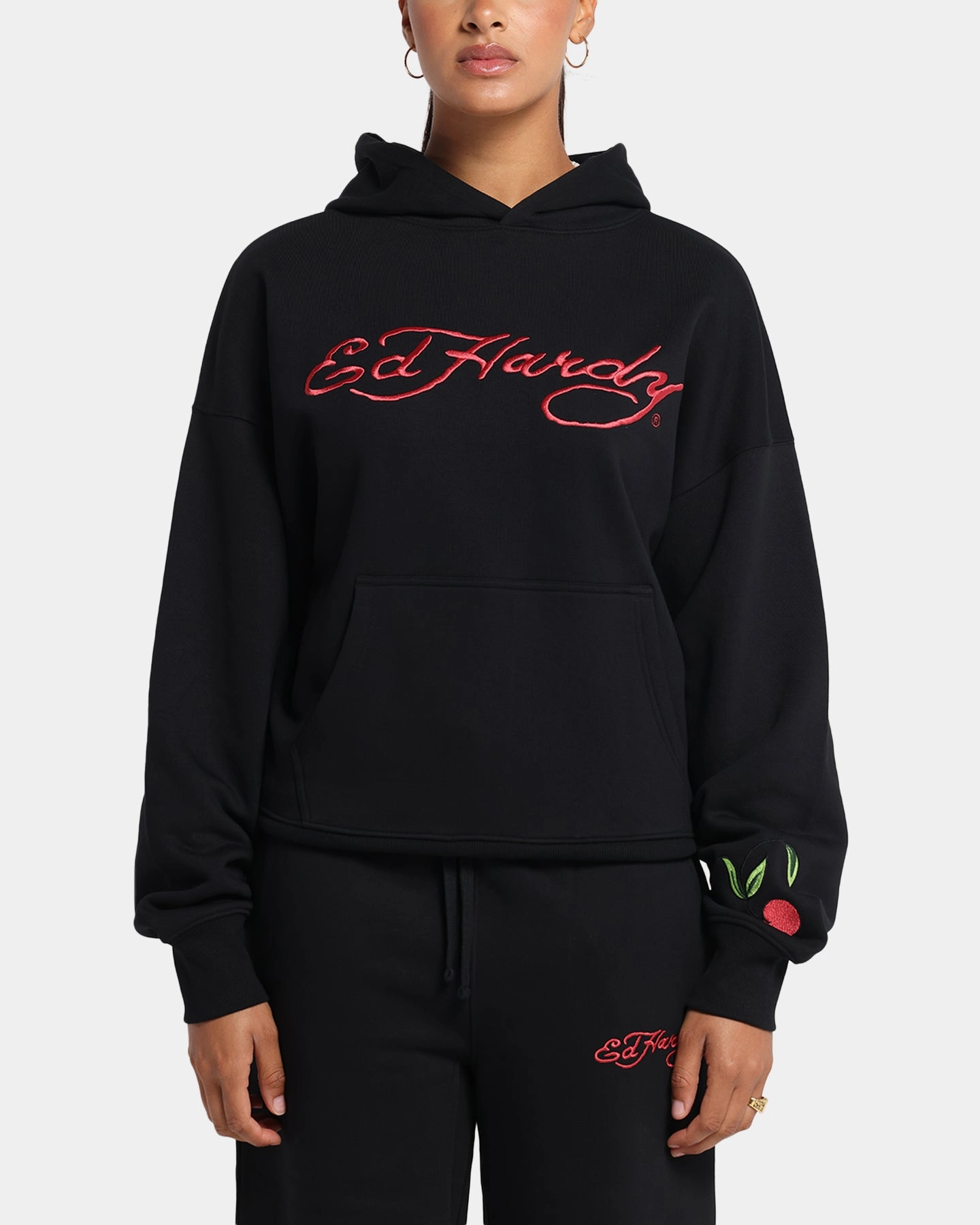Ed Hardy Cherry Hoodie Black Cozy Sweater Chic Look