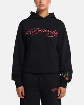 Ed Hardy Cherry Hoodie Black Cozy Sweater Chic Look