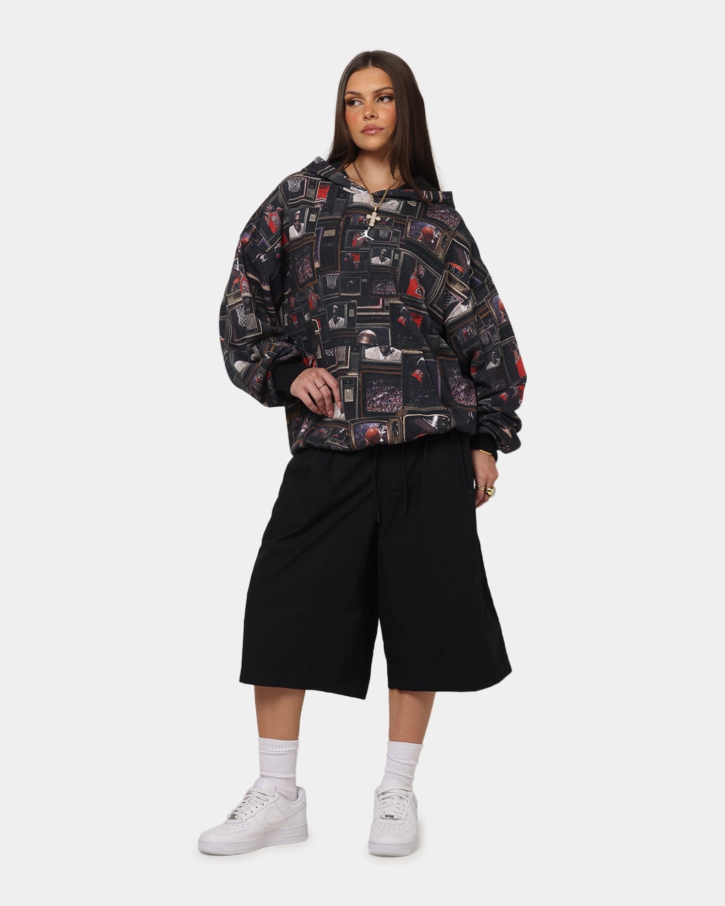 AntiPill Surface EasyCare Fabric Jordan Brooklyn Fleece Printed Hoodie Black/Sail