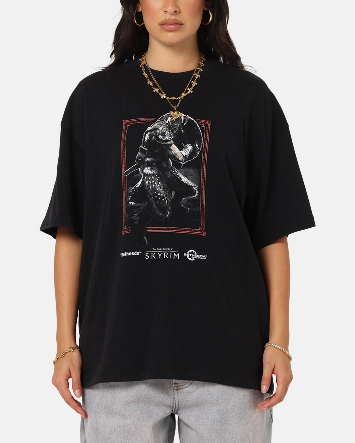 73 Studio X The Elder Scrolls V: Skyrim '11 Dragonborn Vintage T-Shirt Black Acidwash Durable Chainstitch