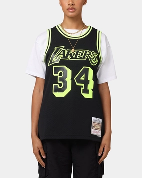 AdjustableHemCuffs Friction Reducing Finish Mitchell & Ness Los Angeles Lakers Shaquille O'Neal 'Volt' 1996 Swing Jersey Black/Yellow
