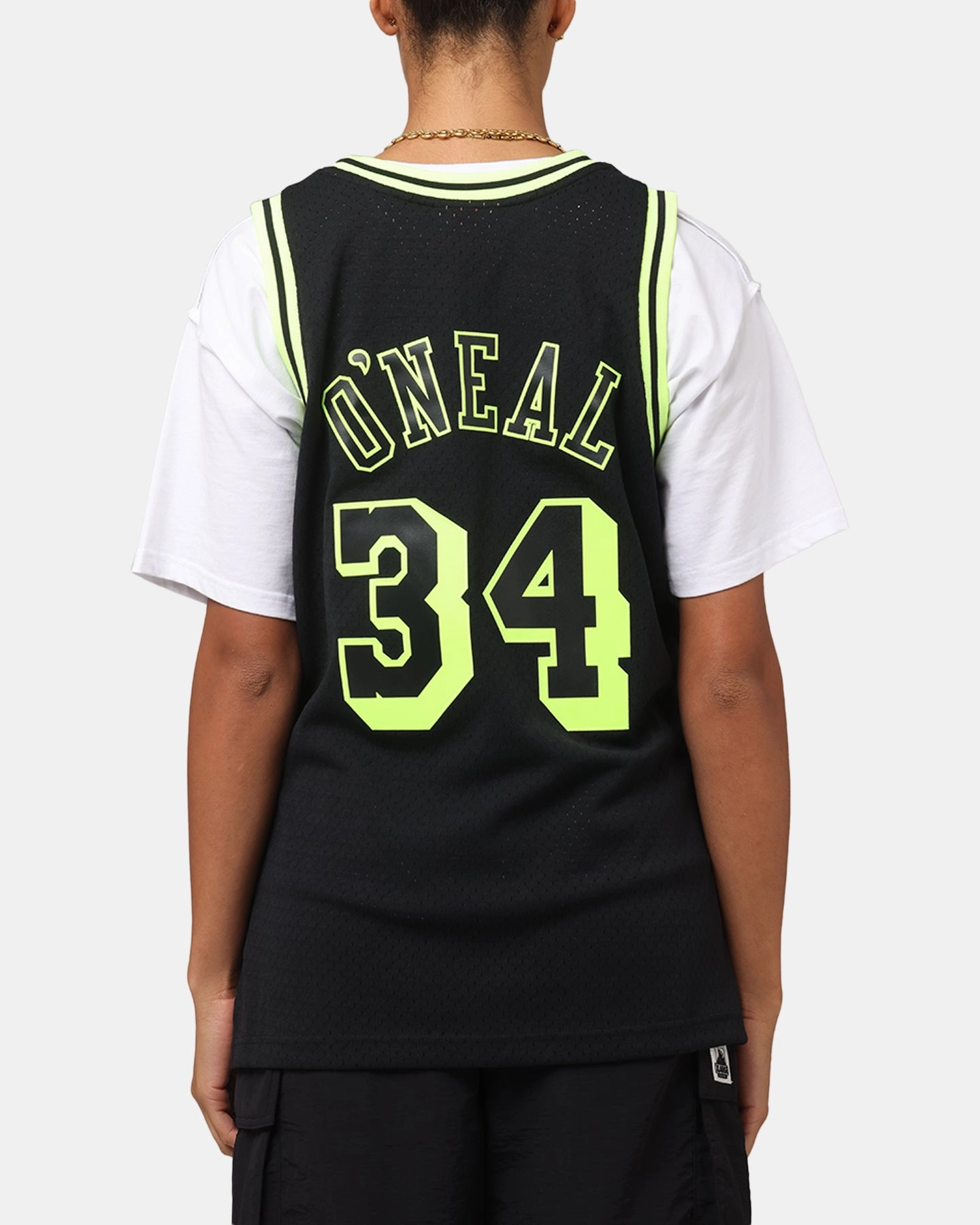 PlacketDetail Mitchell & Ness Los Angeles Lakers Shaquille O'Neal 'Volt' 1996 Swing Jersey Black/Yellow