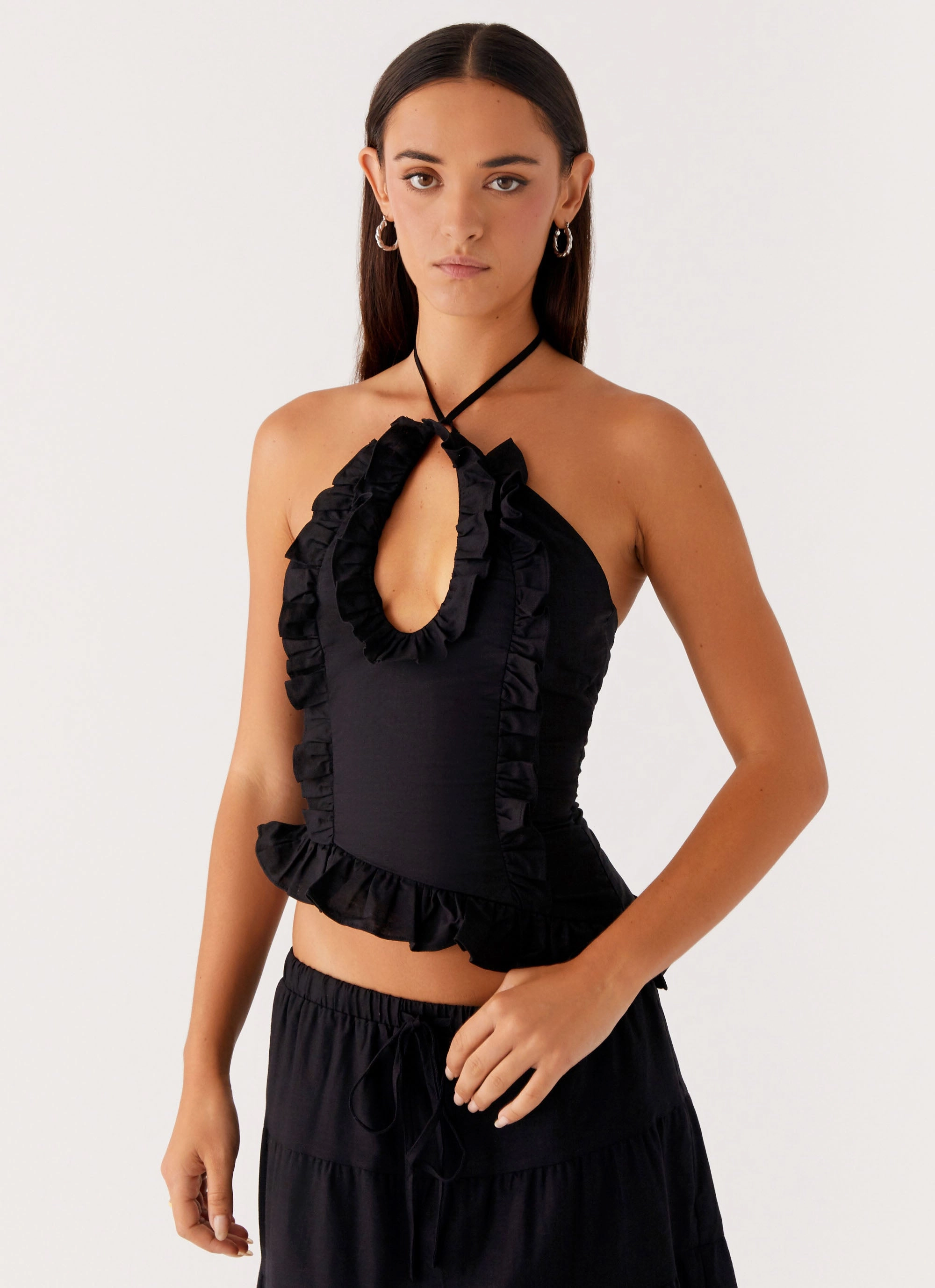 Moisture Management Trendy Cardigan Mariella Linen Top - Black