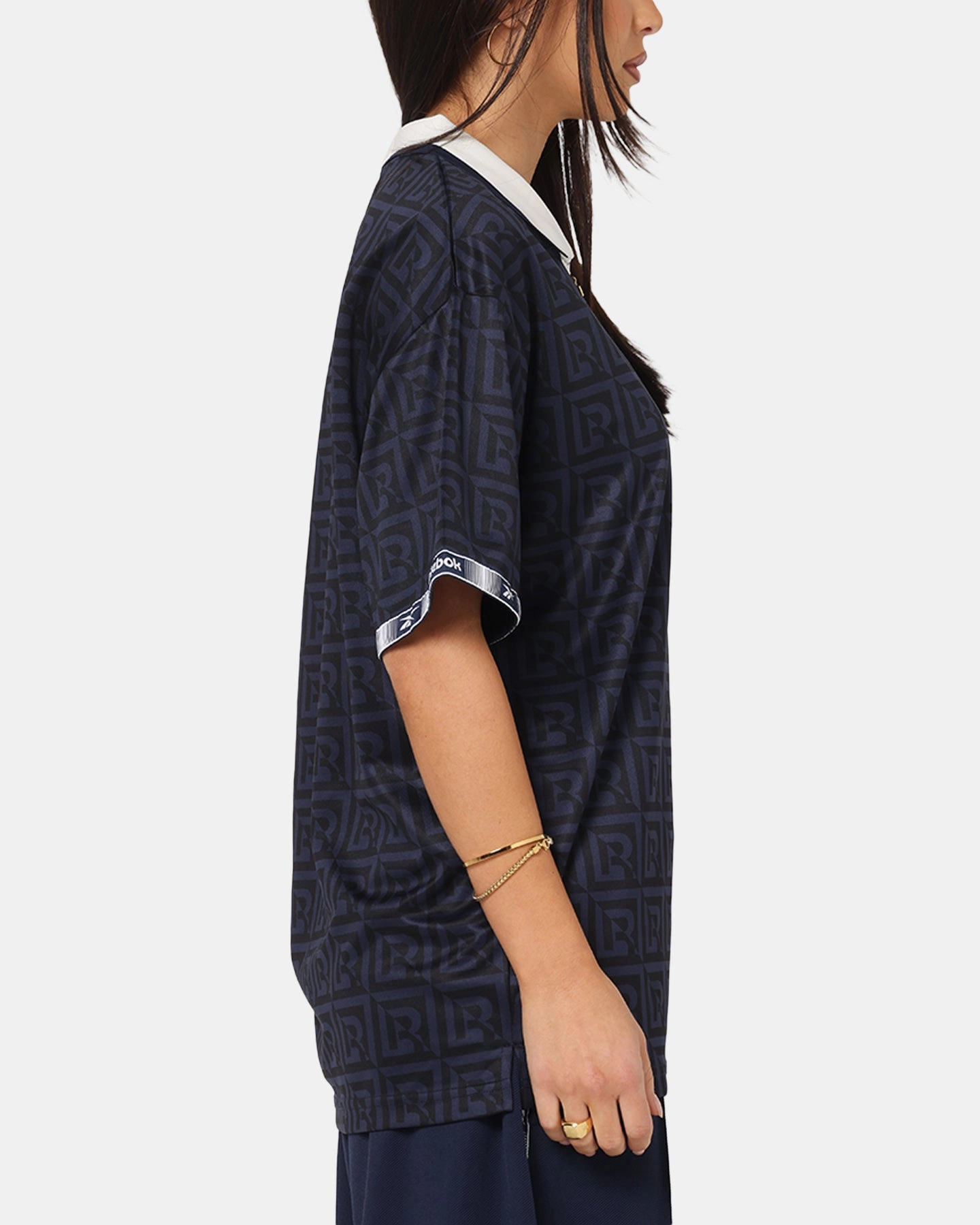 Reebok Monogram Football Polo T-Shirt Navy Reinforced Buttonholes