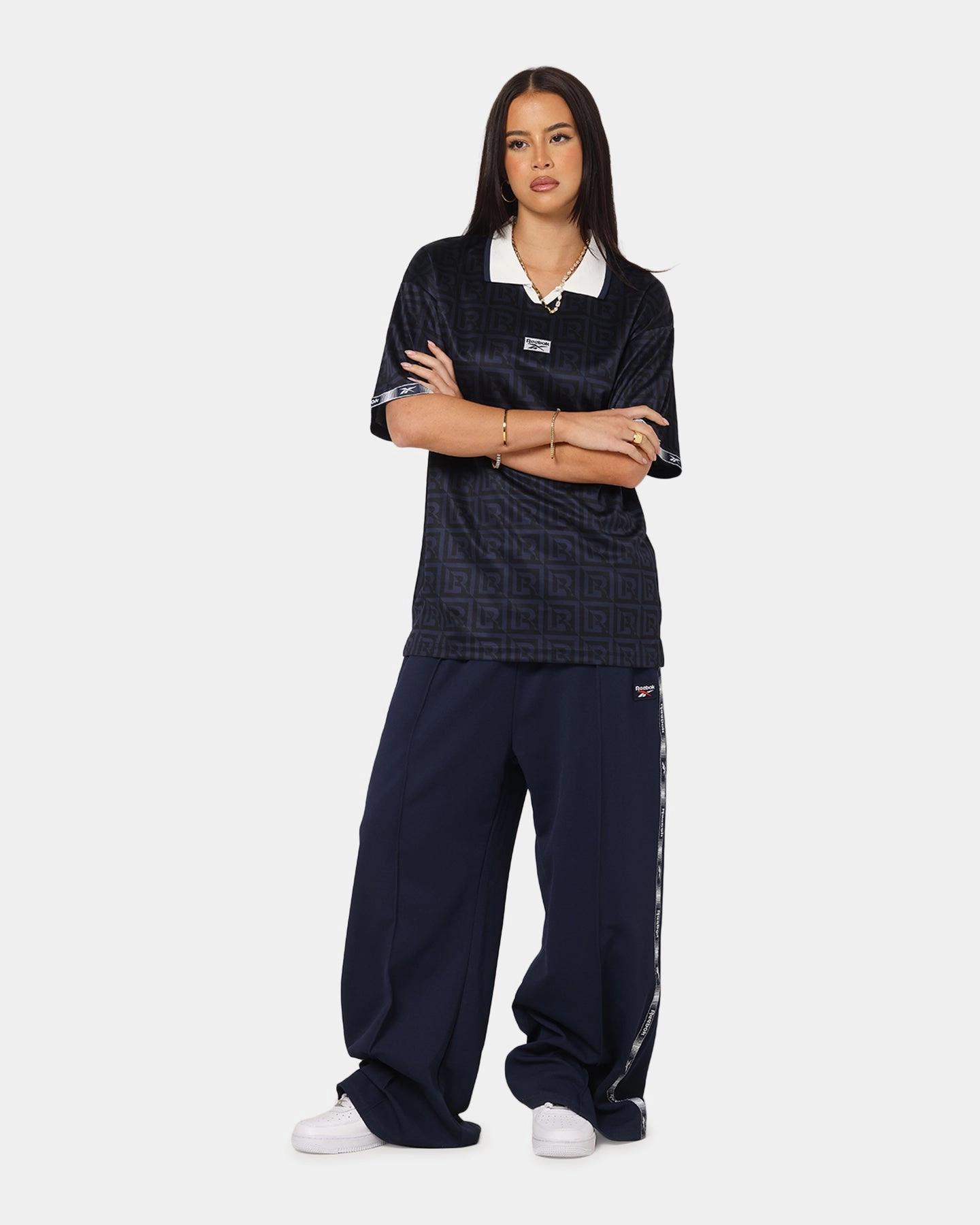 EcoCertified Textile Reebok Monogram Football Polo T-Shirt Navy