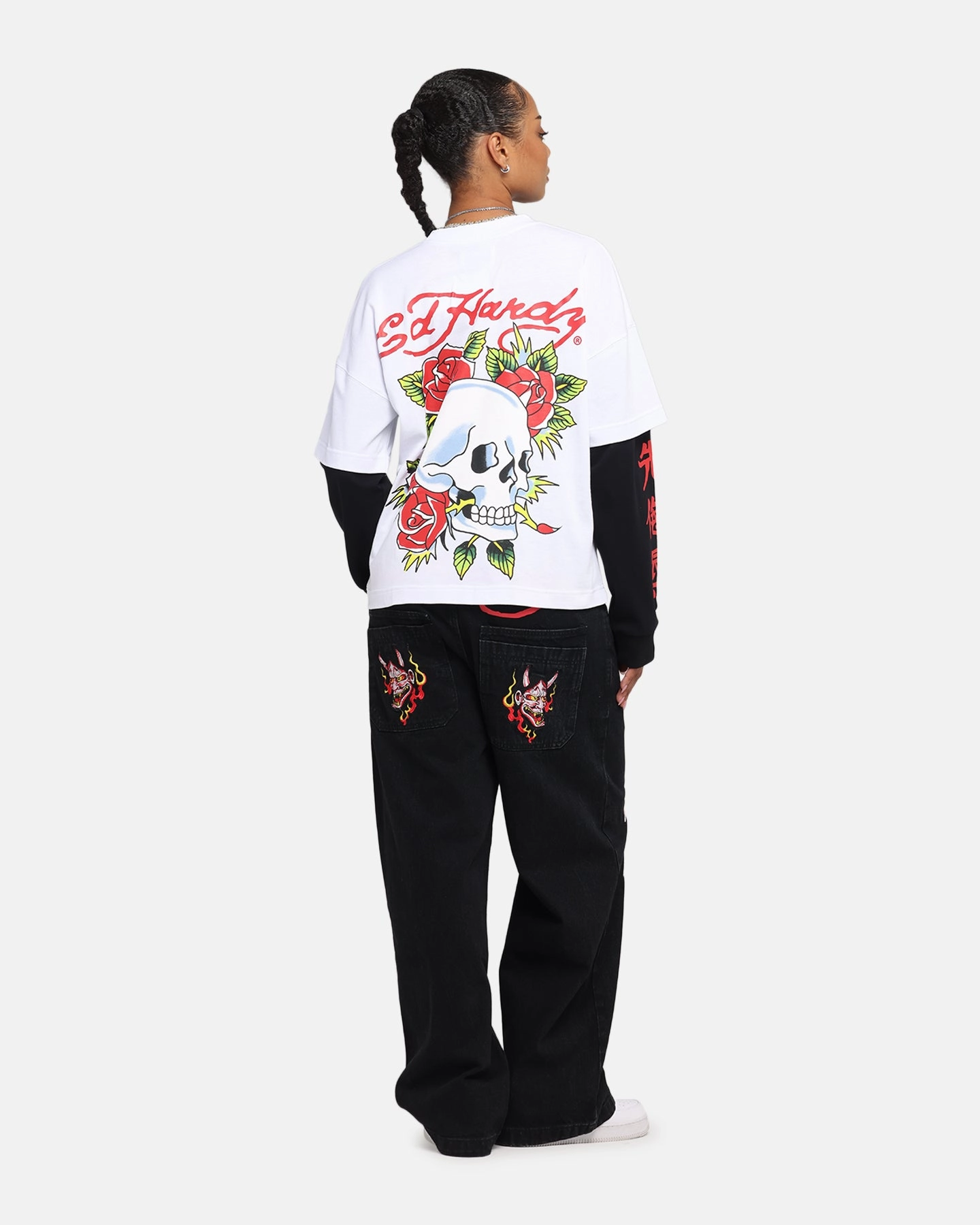 Ed Hardy Skull Layered Long Sleeve T-Shirt White CompressionTechnology NonIrritating Seams