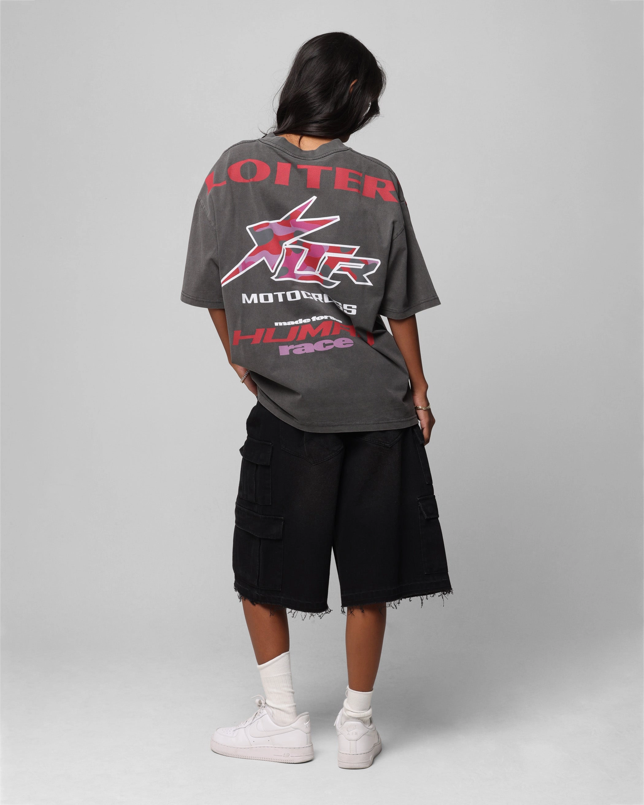 Loiter Motocross Vintage T-Shirt Charcoal/Red Organic Cotton Fiber