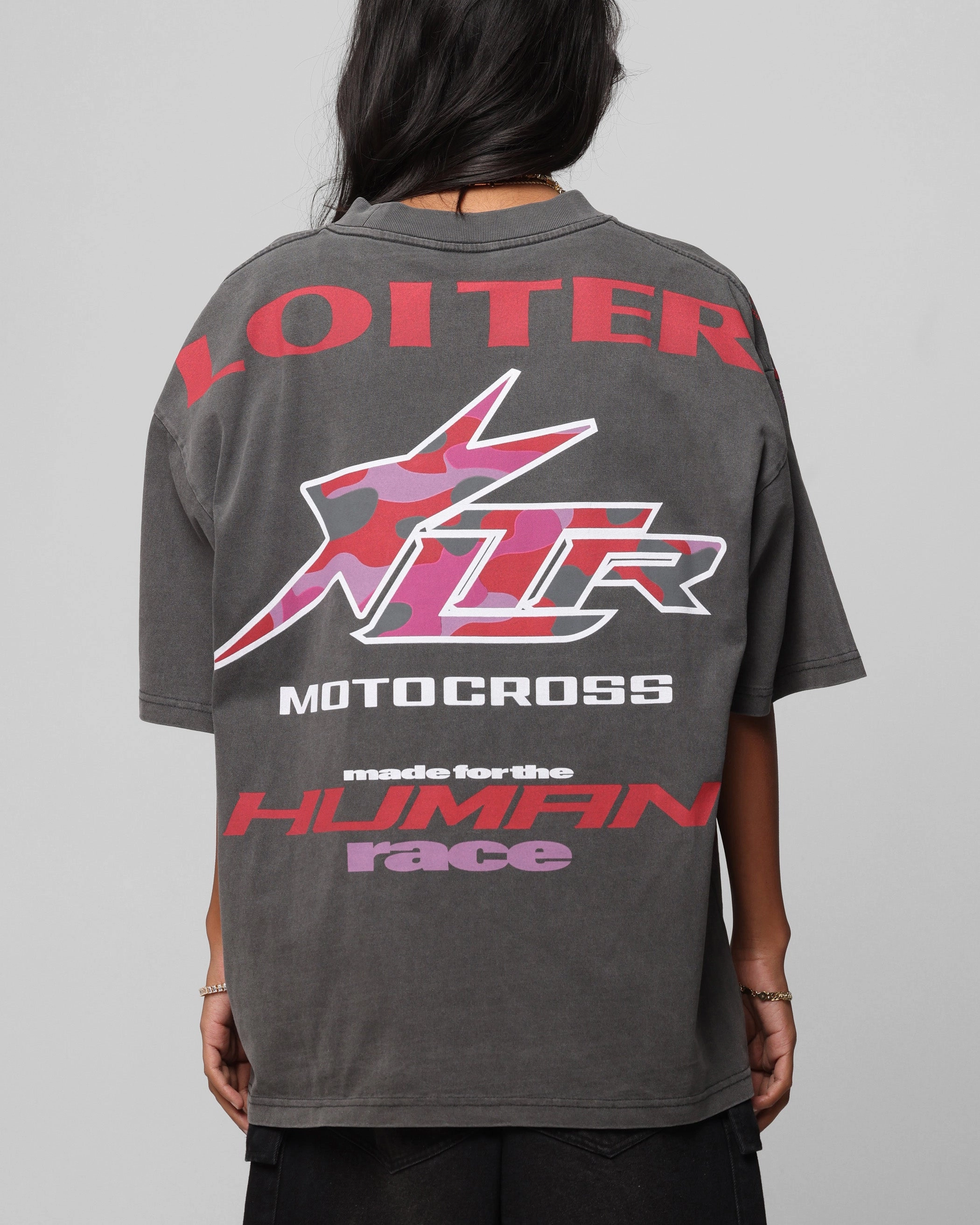 FlexibleKnit Loiter Motocross Vintage T-Shirt Charcoal/Red