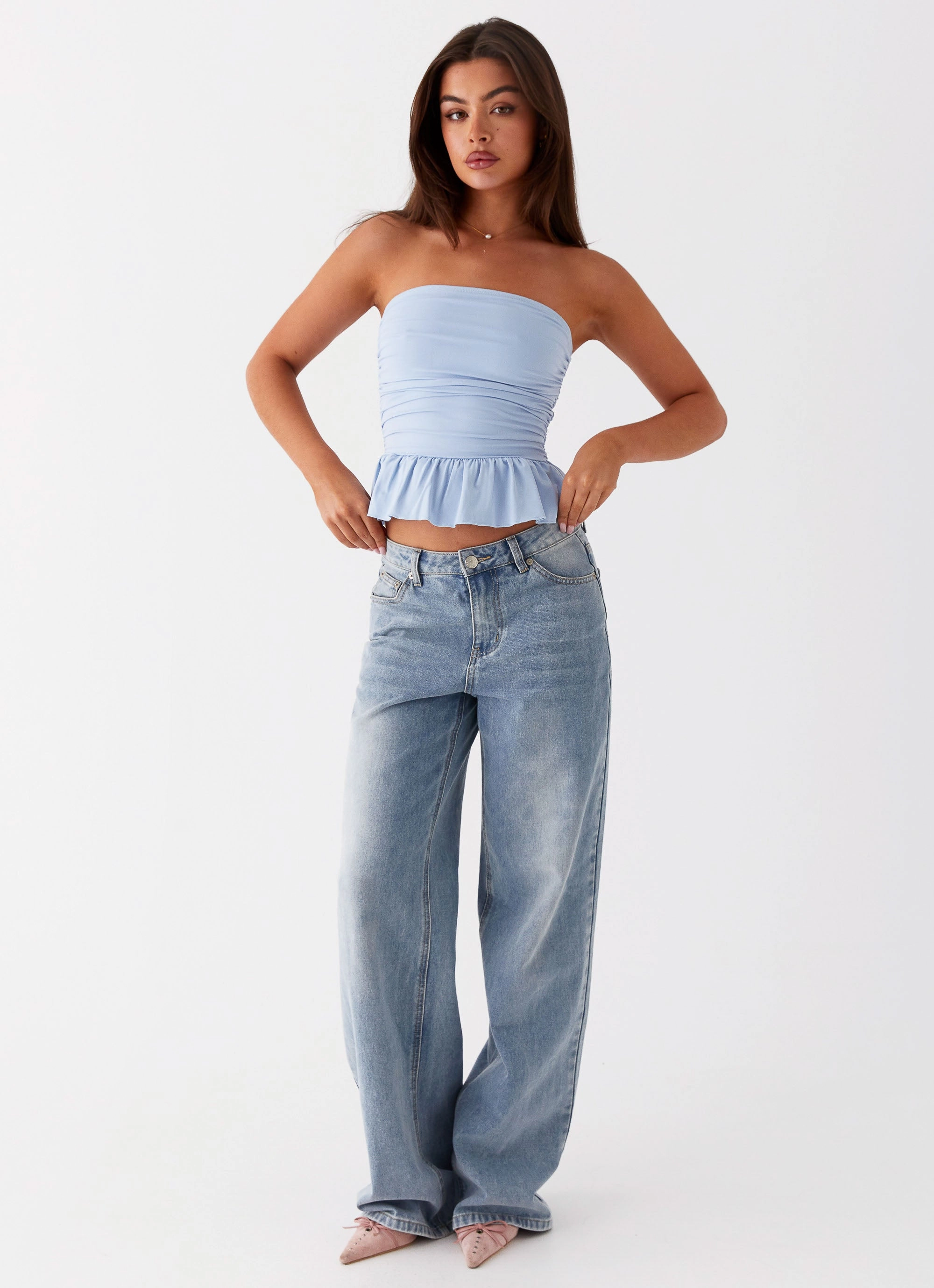 Bella Lou Tube Top - Blue Flatlock Seam Design ContrastTipping