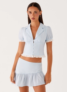 Airflow Ventilation Bennett Button Up Top - Blue White Stripe