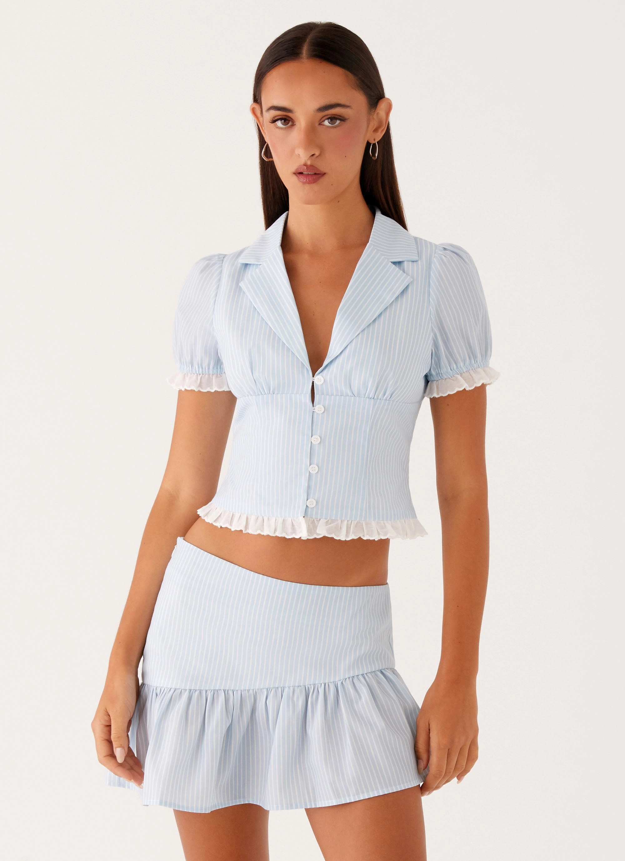 Airflow Ventilation Bennett Button Up Top - Blue White Stripe