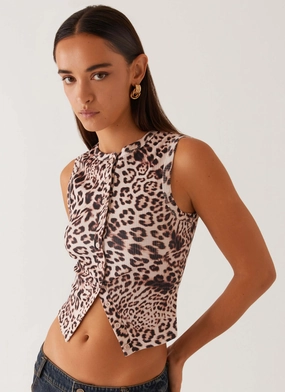 Blair Buttoned Tank Top - Leopard FullCut Shoulder AbrasionResistant Fabric