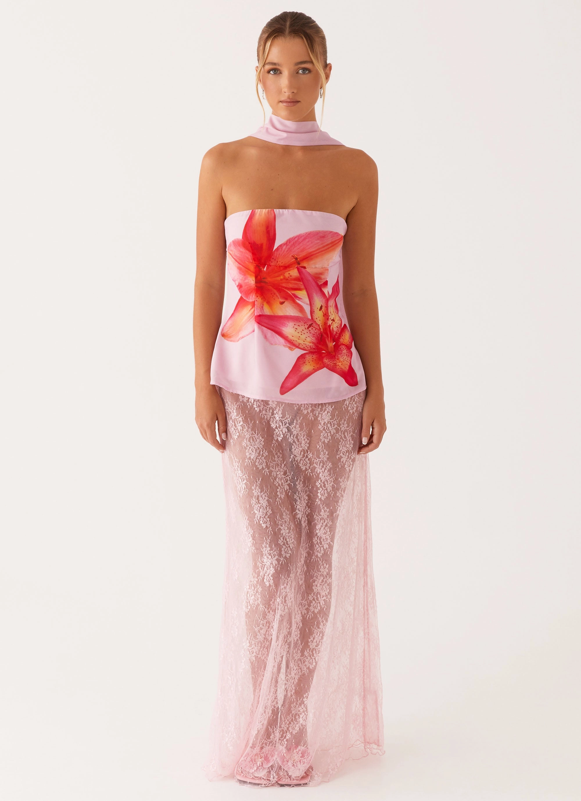 Blaise Scarf Top - Pink Floral Reflective Accent Stripes