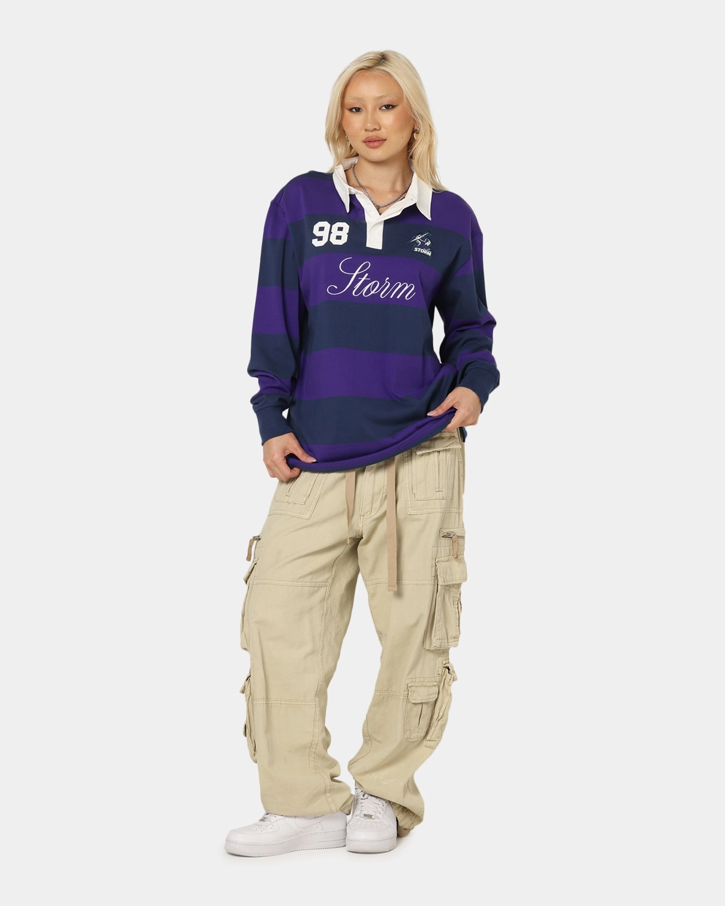 Double Needle Hemming Fitted Design Bleacher Athletic Melbourne Storm NRL Stripe Rugby Polo Shirt Official Team Colour