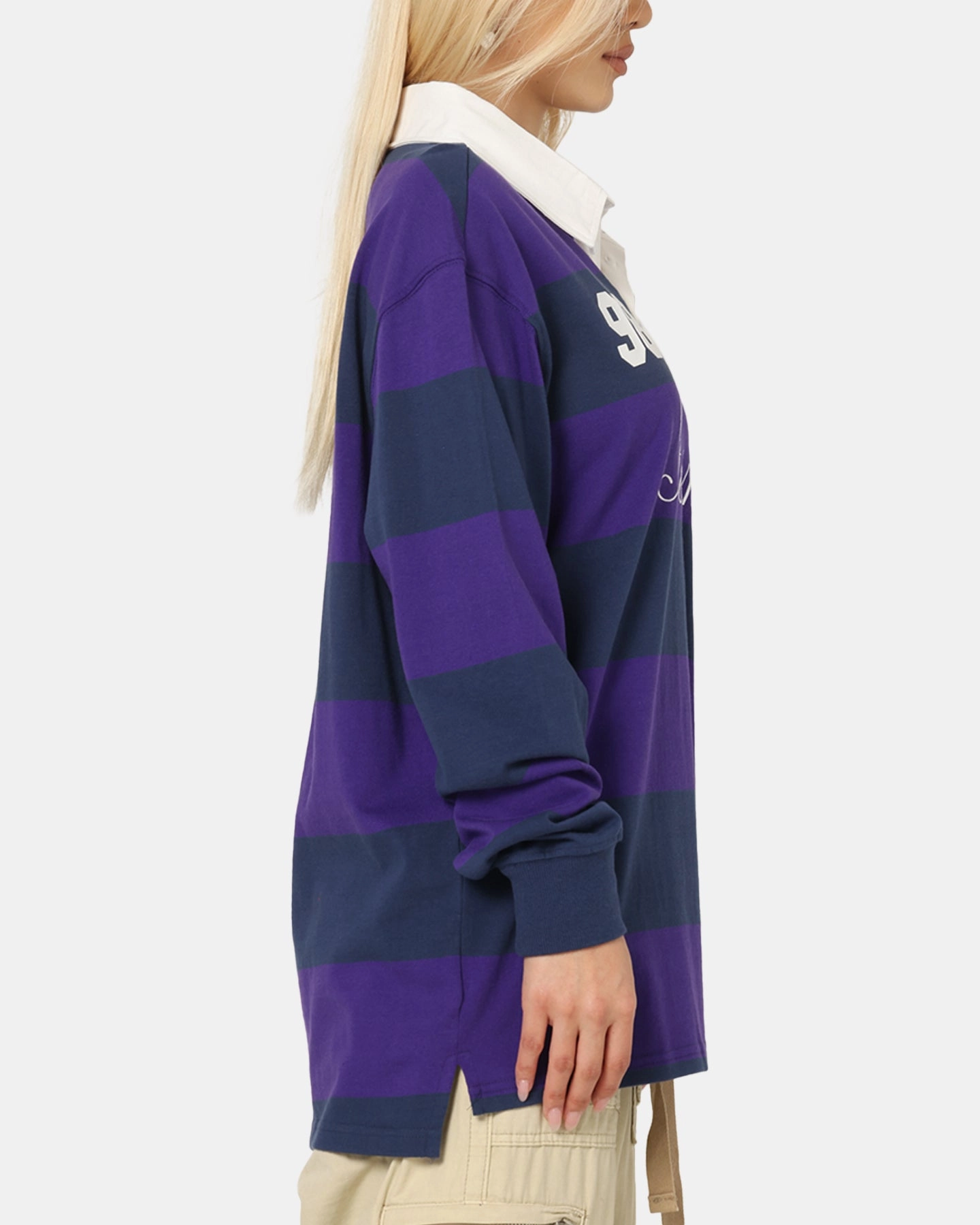 Bleacher Athletic Melbourne Storm NRL Stripe Rugby Polo Shirt Official Team Colour Lightweight Weave Material QuickDry Performance