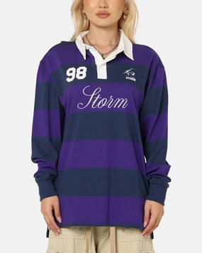 Bleacher Athletic Melbourne Storm NRL Stripe Rugby Polo Shirt Official Team Colour BambooBlend