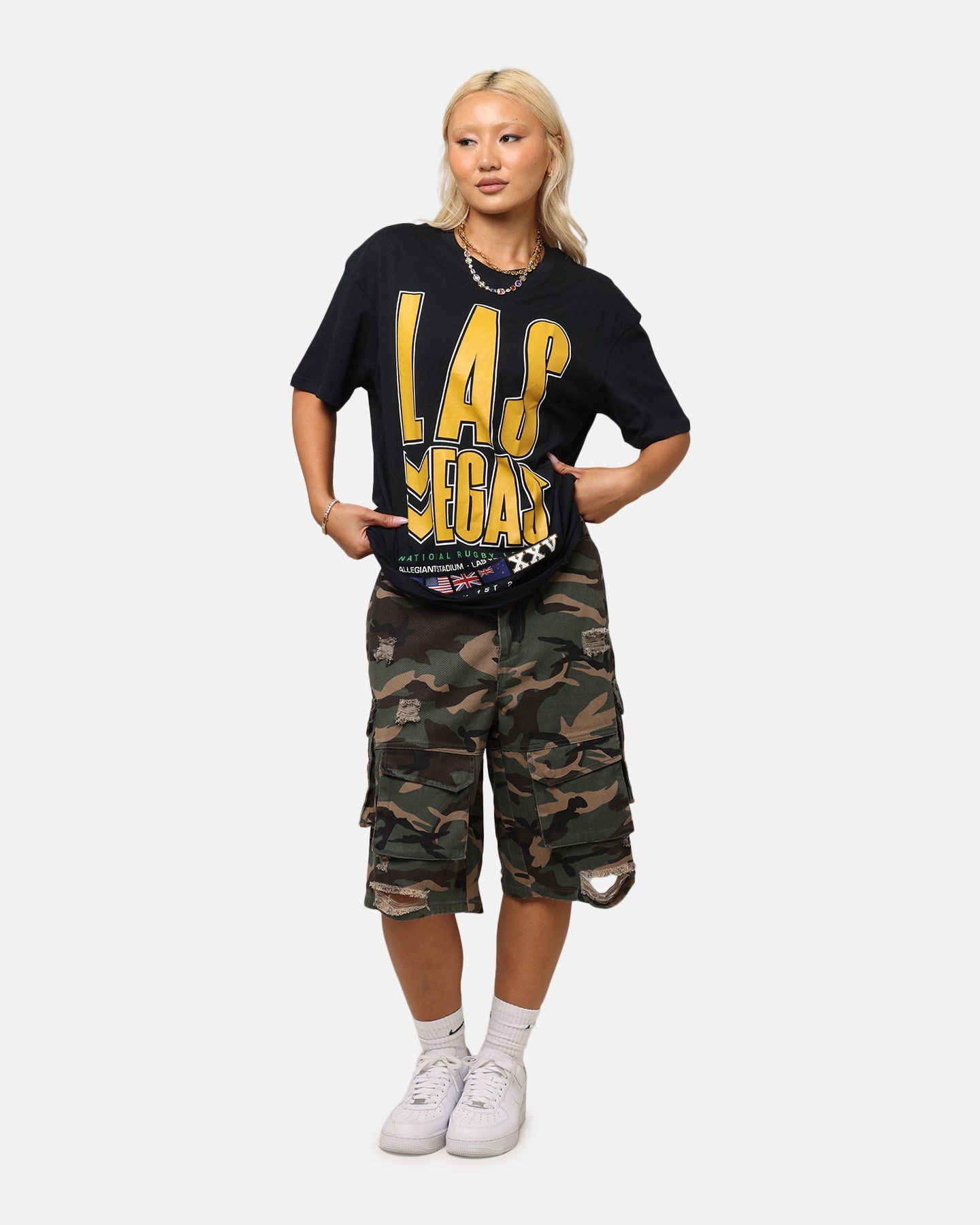 Bleacher Athletic NRL 2025 Las Vegas Round T-Shirt Black High Stretch Fabric