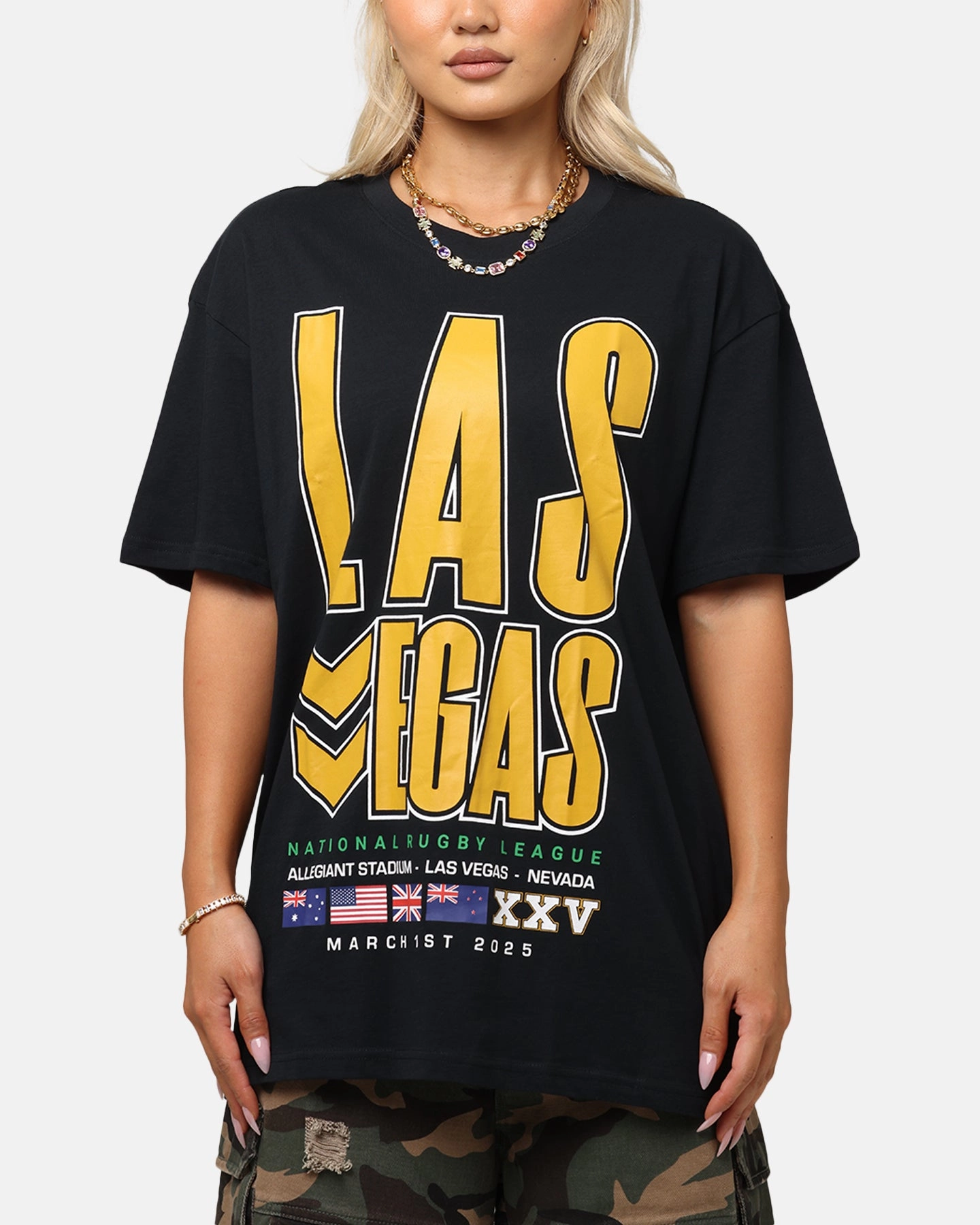 Bleacher Athletic NRL 2025 Las Vegas Round T-Shirt Black AntiSlipGrip