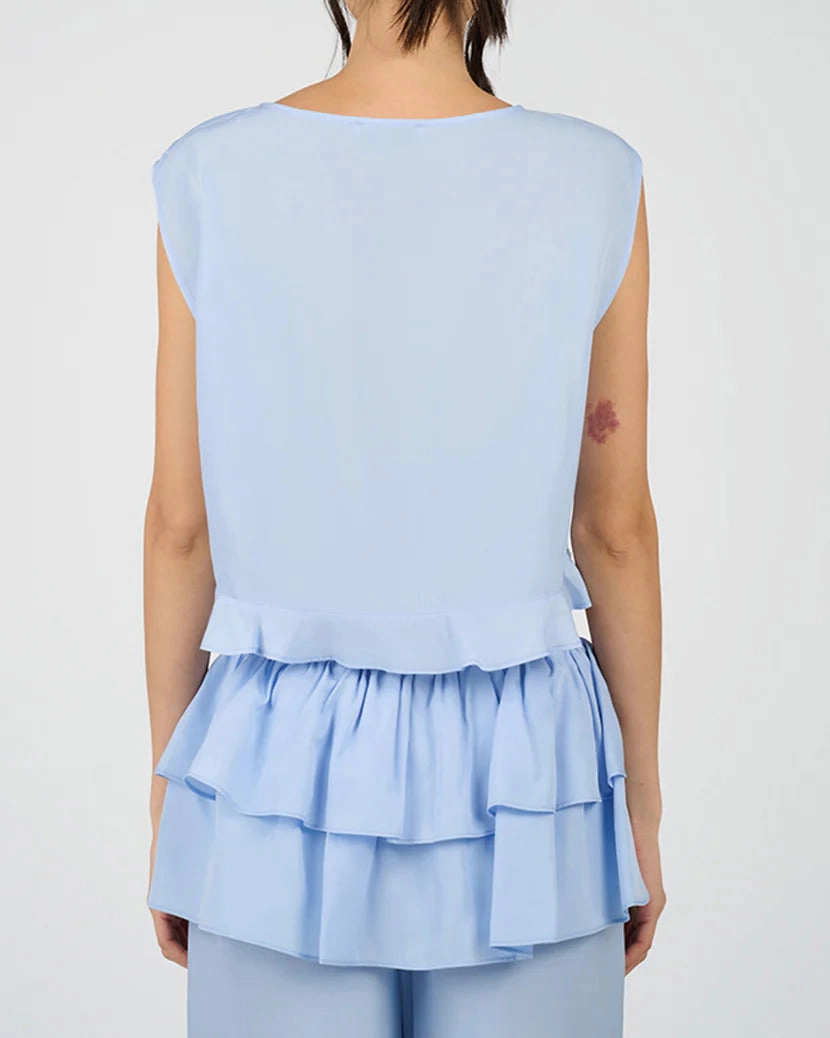 Fade Resistant Dye Boat Neck Ruffle Top