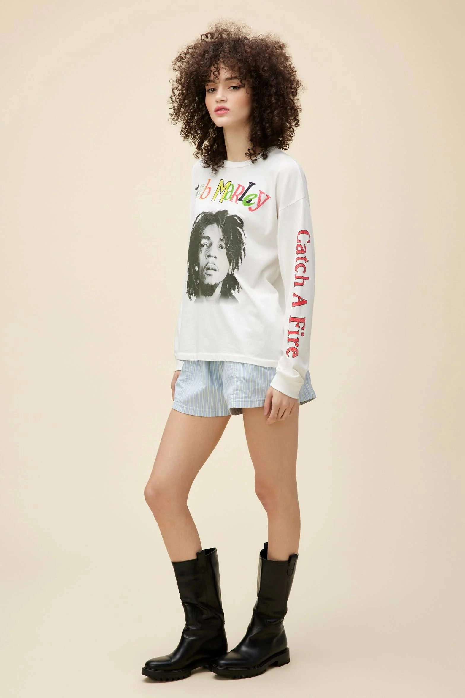 Bob Marley Catch A Fire Relaxed Long Sleeve Durable Reinforced Shoulders