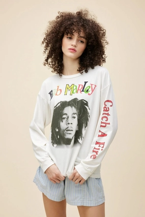 Bob Marley Catch A Fire Relaxed Long Sleeve Layered Neckline