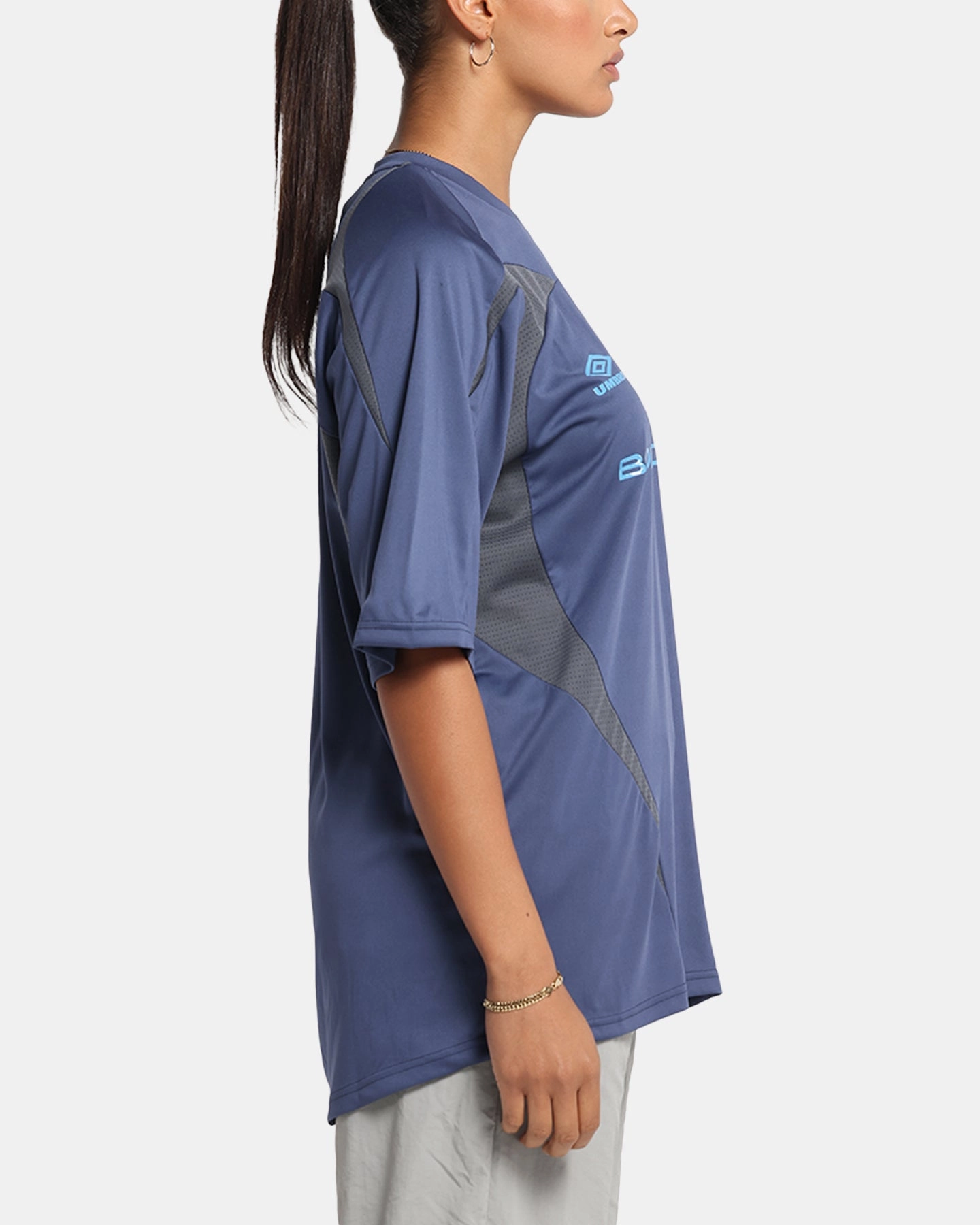 Boiler Room X Umbro Football Jersey T-Shirt Blue ConvertibleSleeves FlexibleCollar