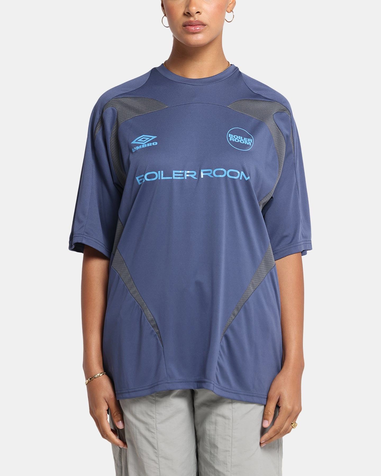 Boiler Room X Umbro Football Jersey T-Shirt Blue WideNeckline UV Protective Coating