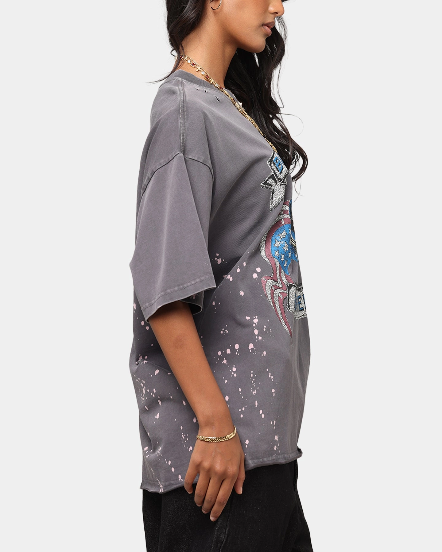 Bon Jovi Forever T-Shirt Washed Black FlexibleWaistband Stretch Knit Fabric