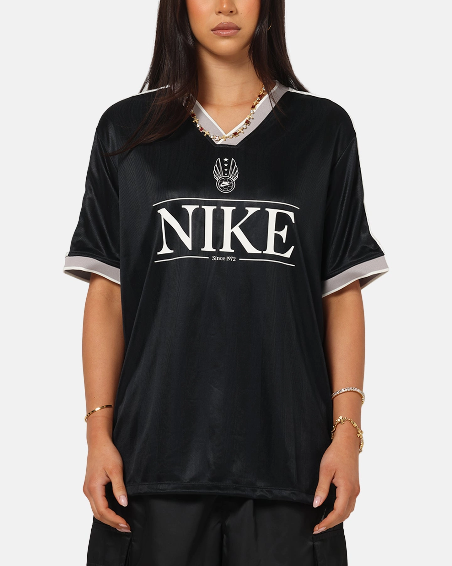 Flexible Knit Blend Nike Women's Sportswear V-Neck Jersey Black/White/Grey