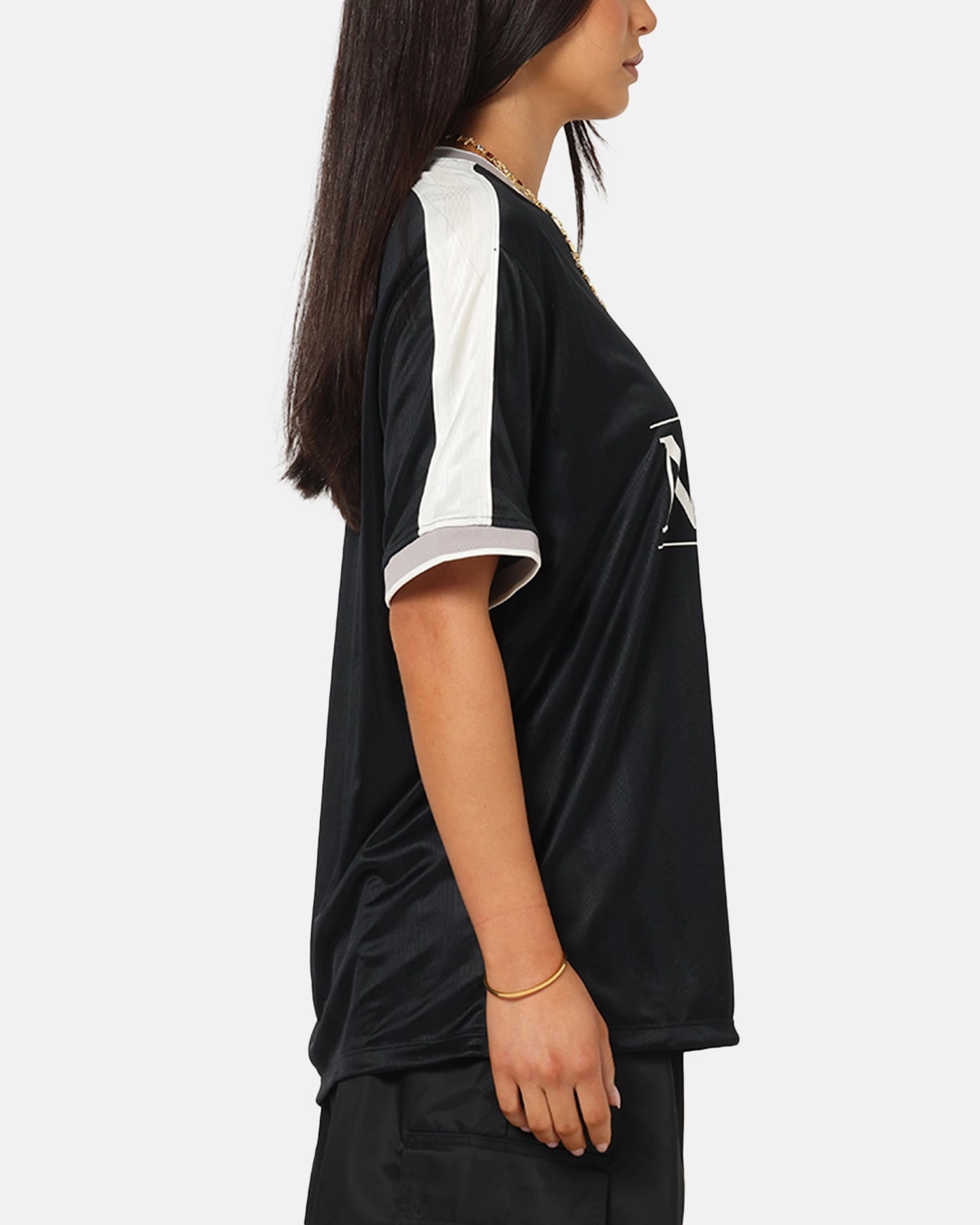 Nike Women's Sportswear V-Neck Jersey Black/White/Grey High Collar Option Moisture Management