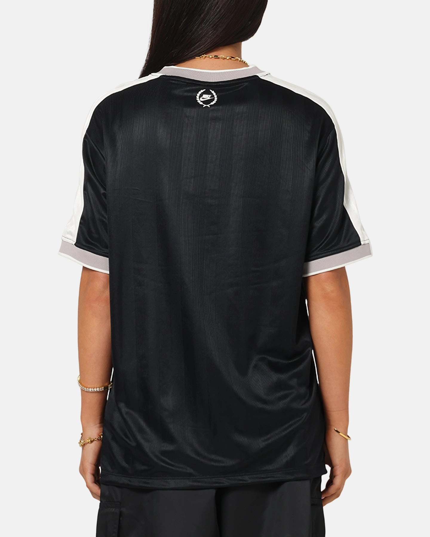 Double Layered Hem Reinforcement Soft Inner Lining Nike Women's Sportswear V-Neck Jersey Black/White/Grey