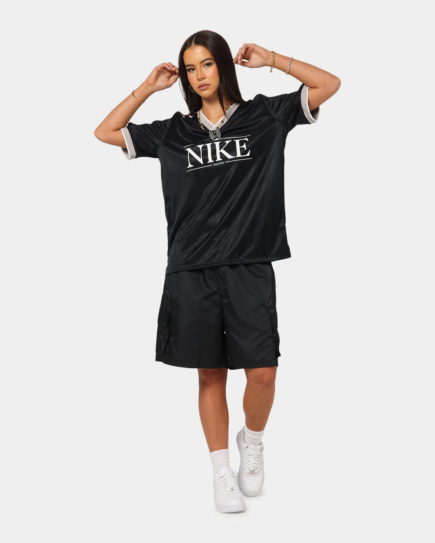 Heather Effect Finish Nike Women's Sportswear V-Neck Jersey Black/White/Grey