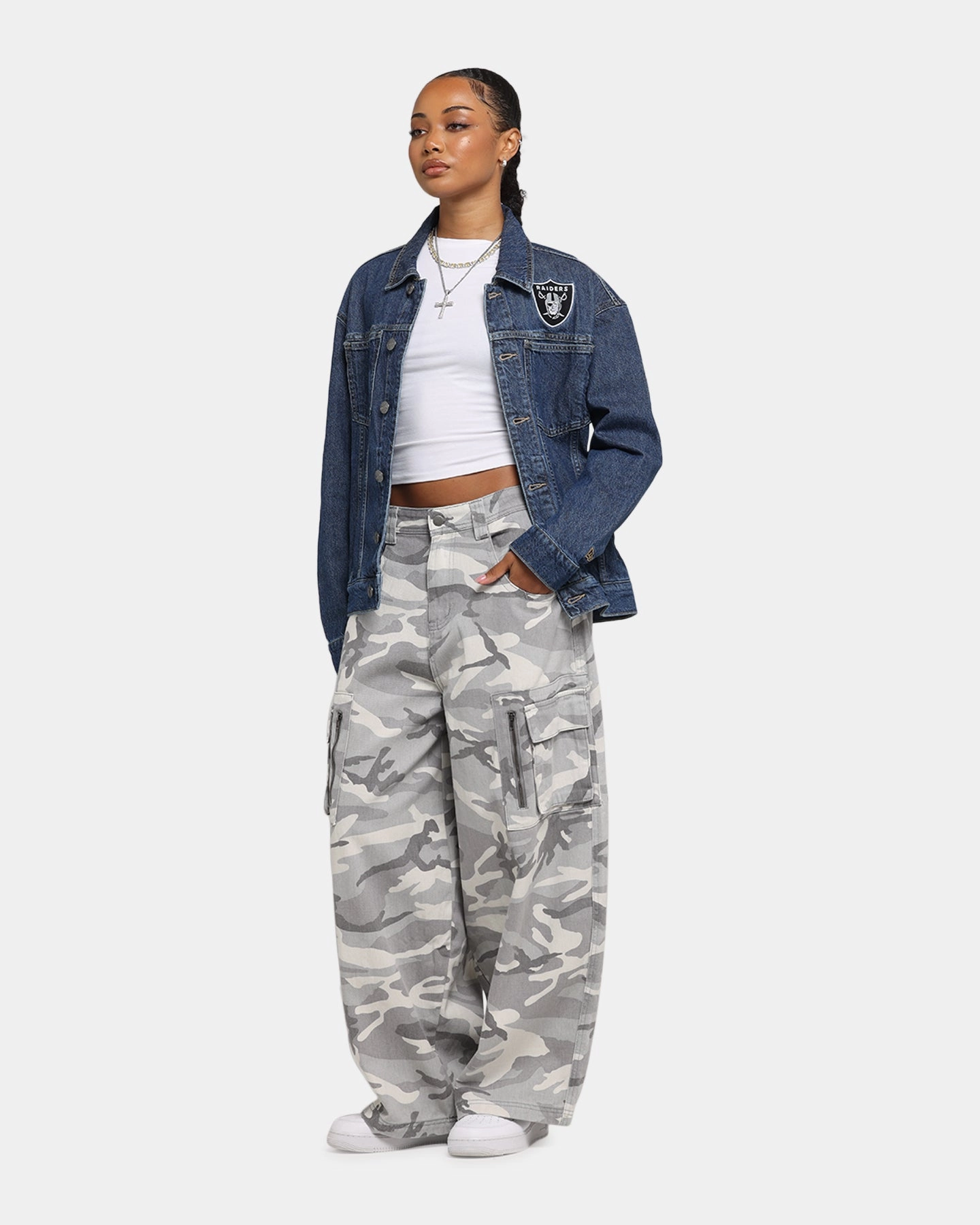 New Era Las Vegas Raiders NFL Denim Jacket Dark Blue Flexible Ribbing