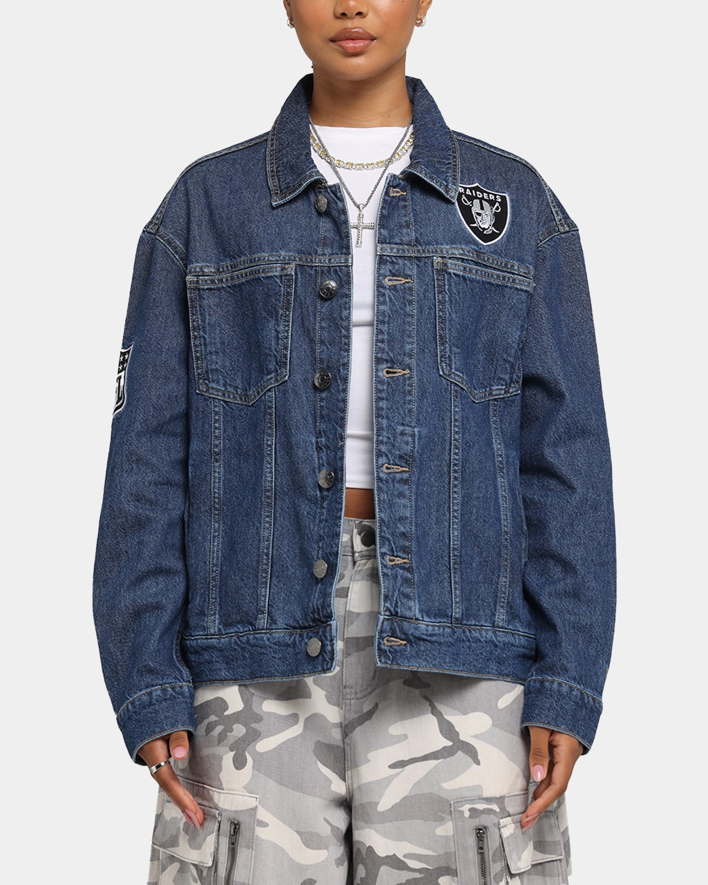 Compact Weave Fabric New Era Las Vegas Raiders NFL Denim Jacket Dark Blue