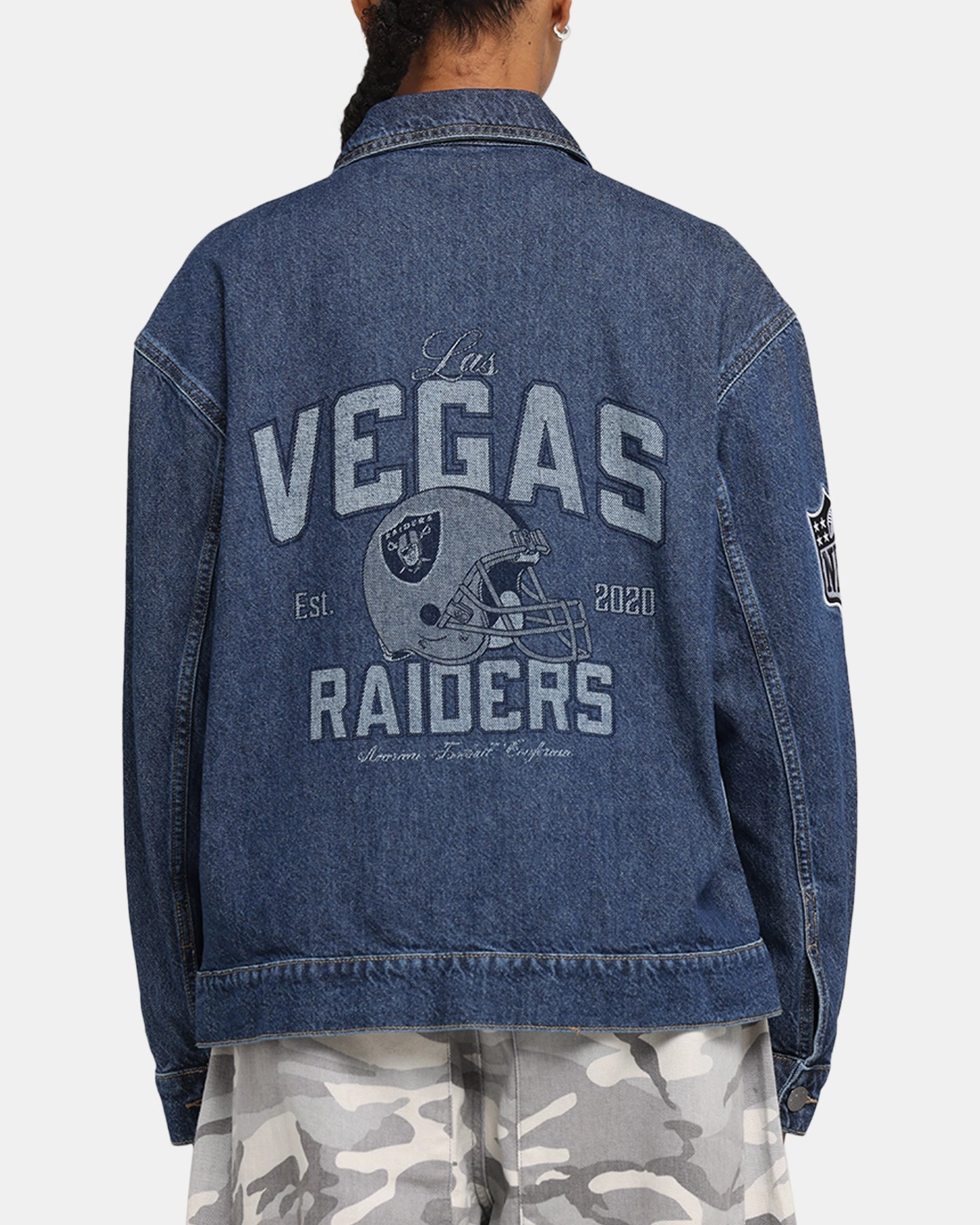 SnagProof QuickDry Textile New Era Las Vegas Raiders NFL Denim Jacket Dark Blue