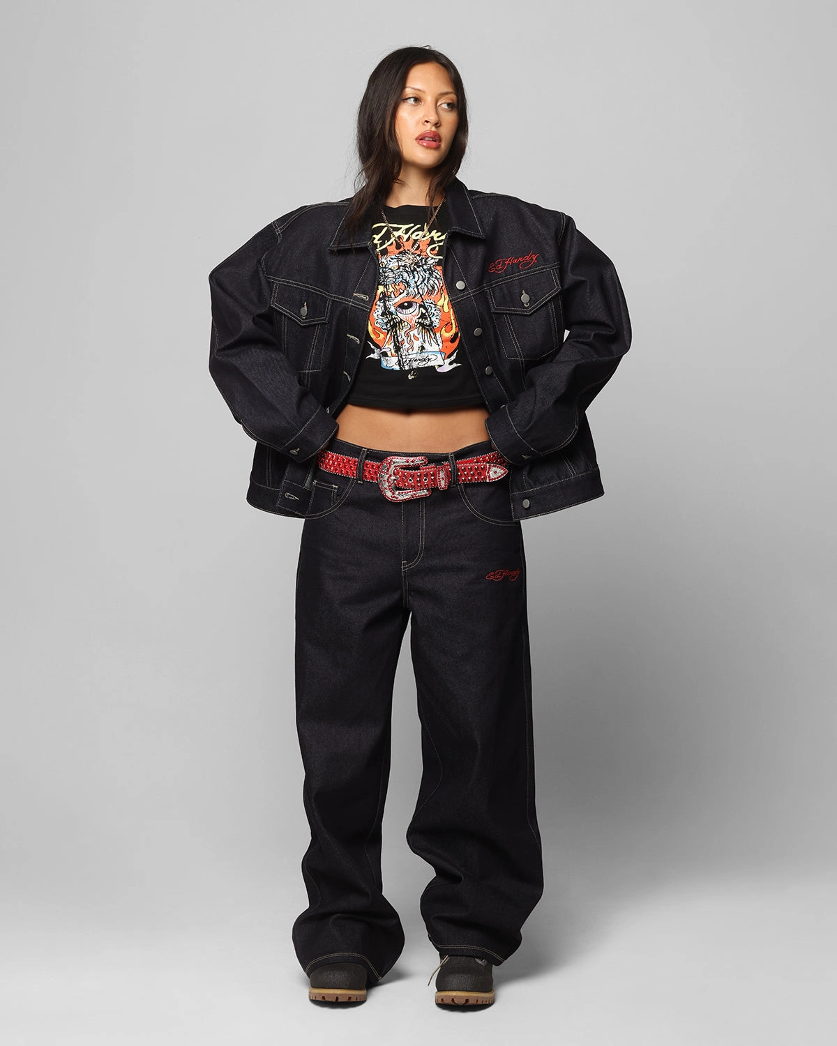 Ultraviolet Protection Finish Ed Hardy Denim Jacket Raw Indigo