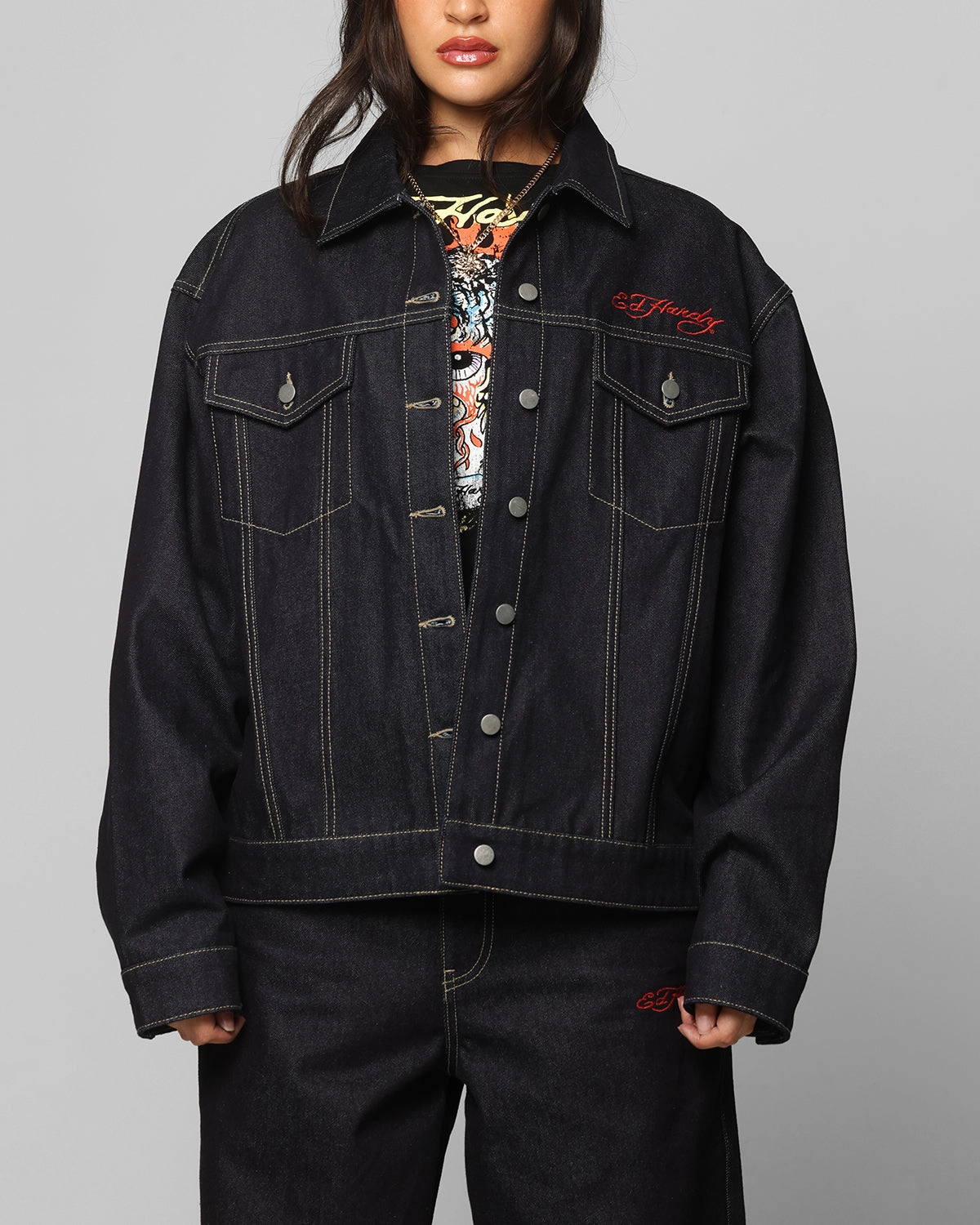 Ed Hardy Denim Jacket Raw Indigo Four Way Stretch