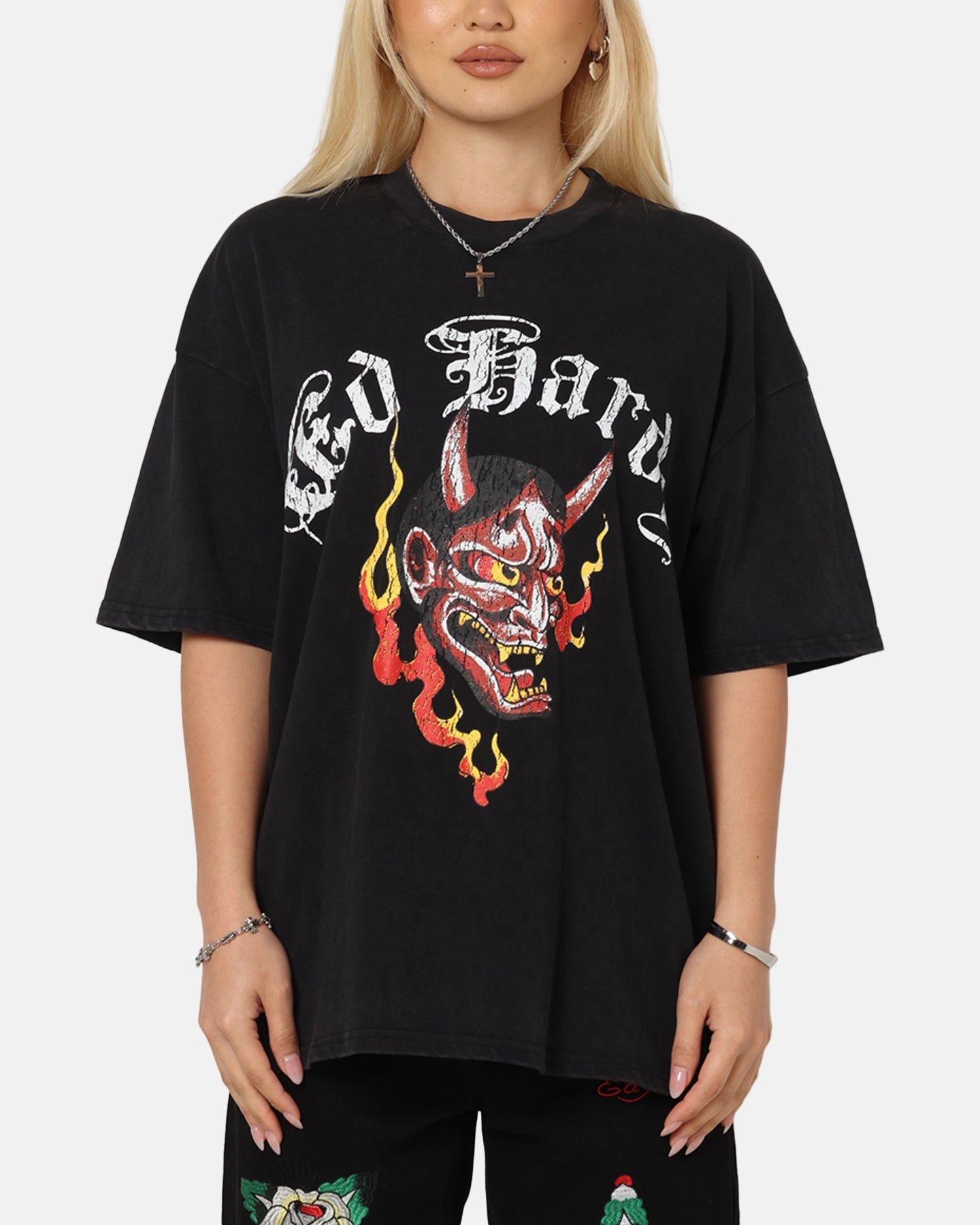 AllSeason Wearability Ed Hardy Mask Of Mischief T-Shirt Black Acidwash